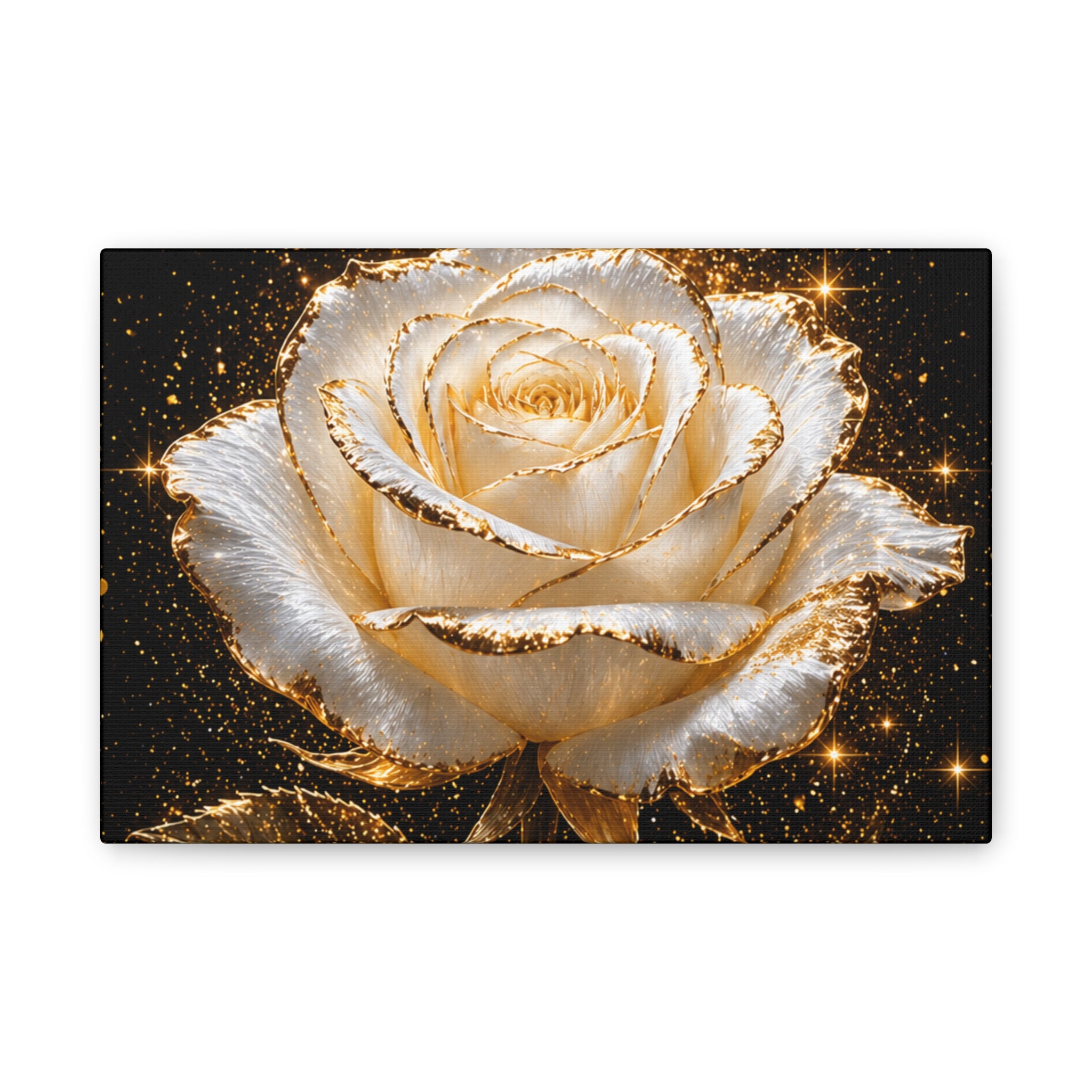 Golden Sparkle Rose Canvas Print — Glam Floral Wall Art