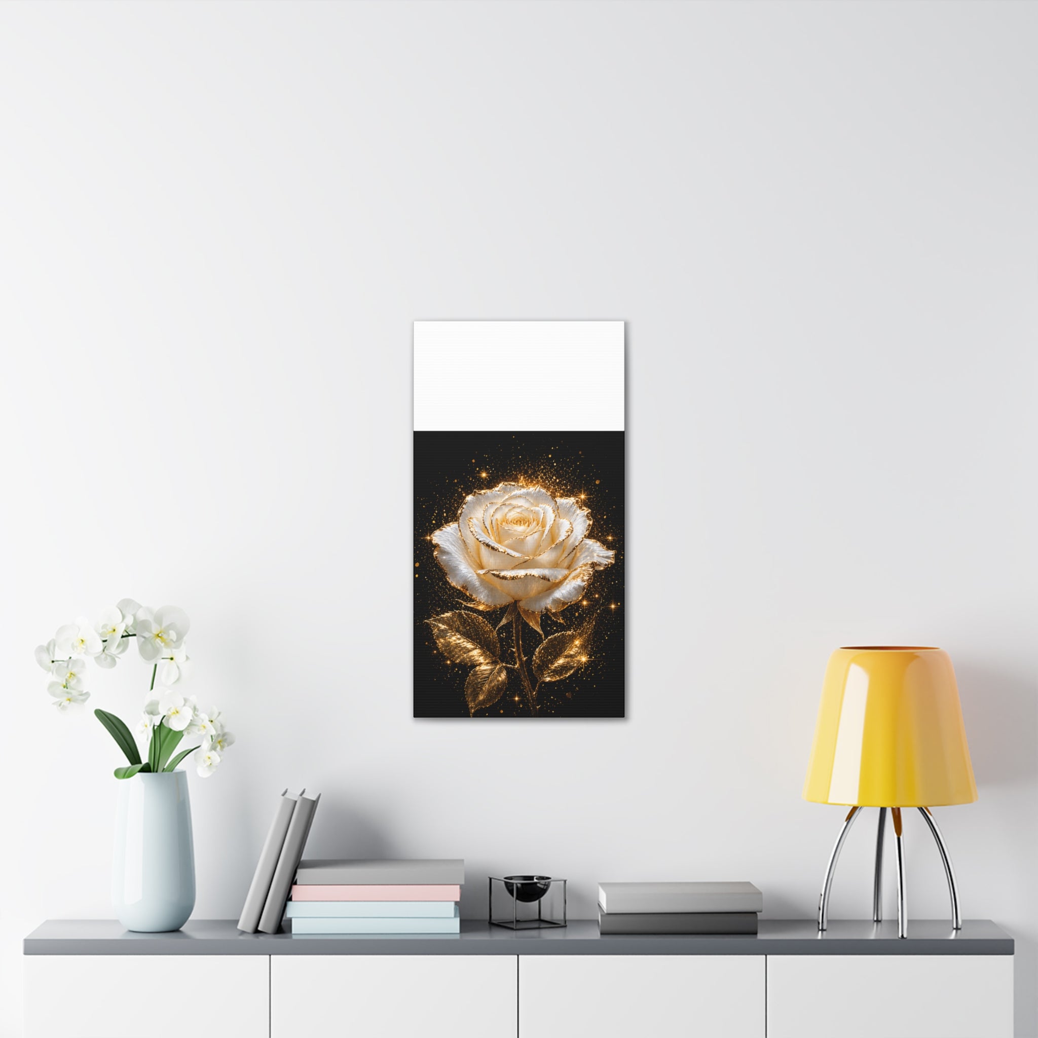 Golden Sparkle Rose Canvas Print — Glam Floral Wall Art