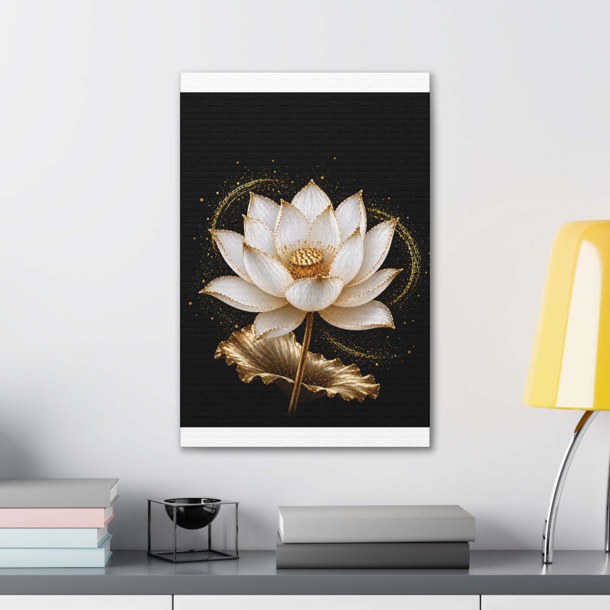 Gold Lotus Canvas Wall Art - Stretched Canvas Floral Print