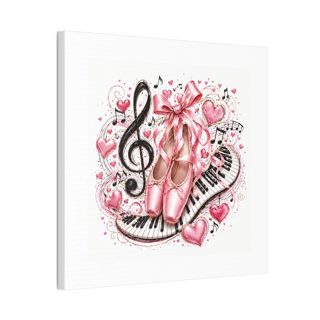 Ballet & Music Canvas Art — Pink Pointe Shoes, Piano Keys & Treble Clef Wall Decor