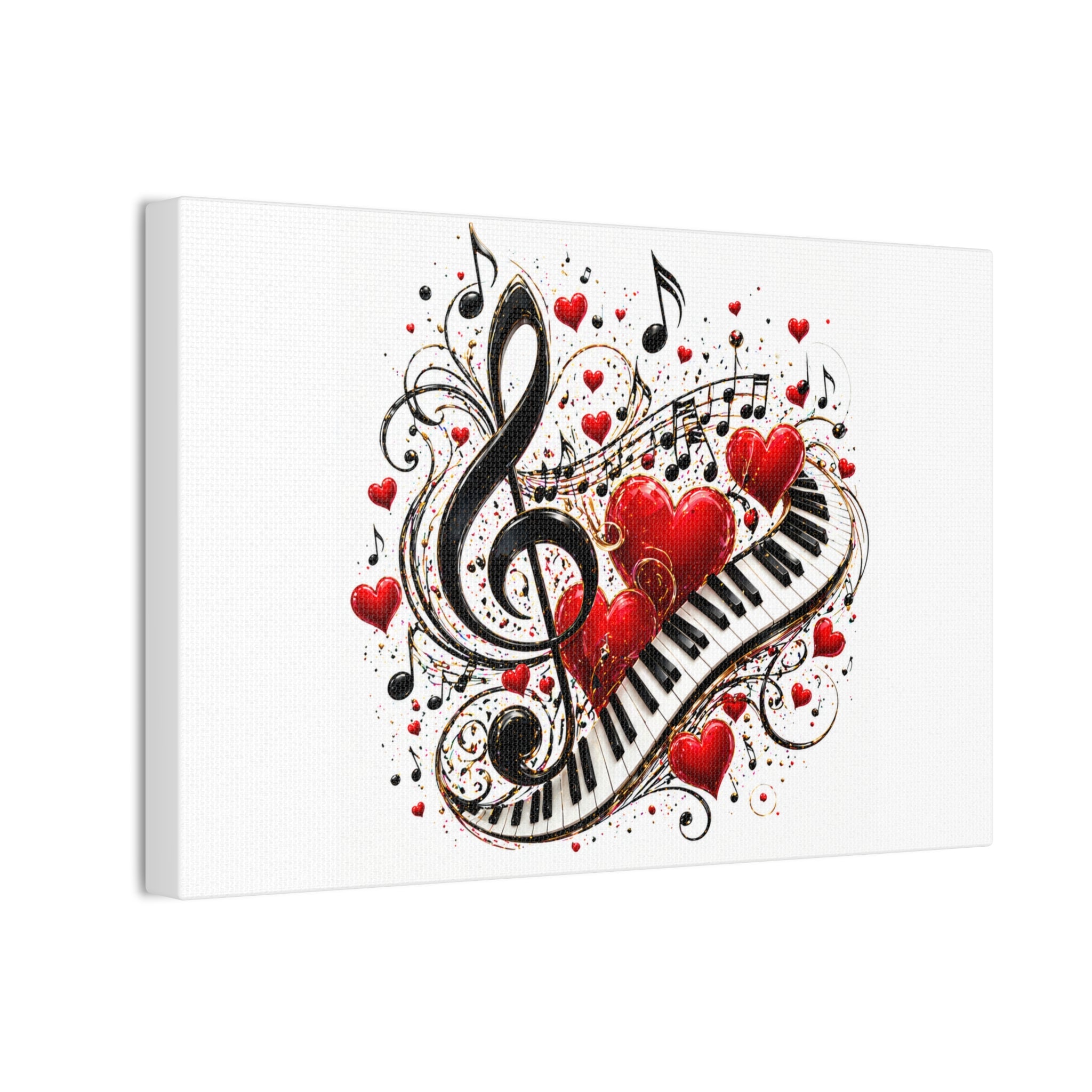 Canvas Print - Musical Hearts Treble Clef & Piano Wall Art (Valentine Music Gift)