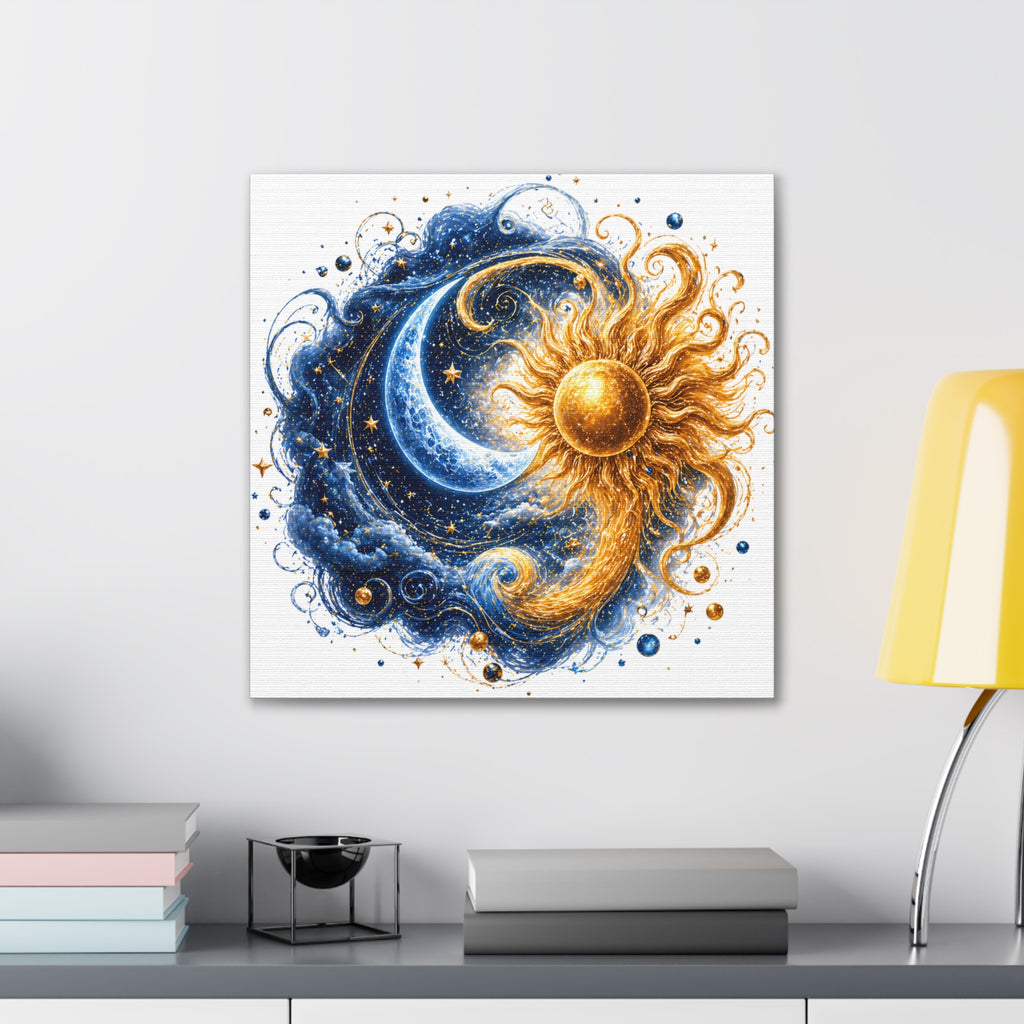 Sun and Moon Wall Art Canvas - Cosmic Celestial Painting