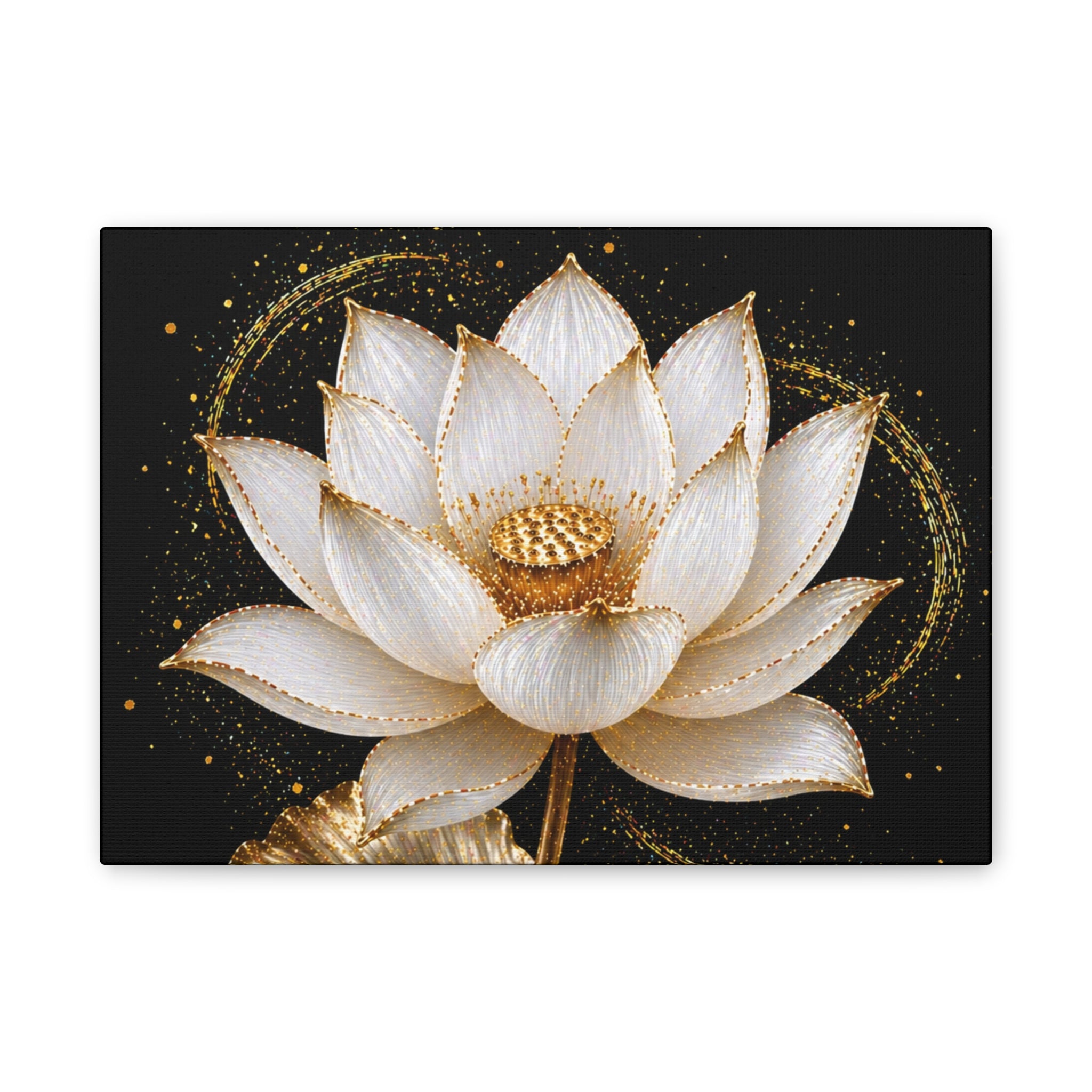 Gold Lotus Canvas Wall Art - Stretched Canvas Floral Print