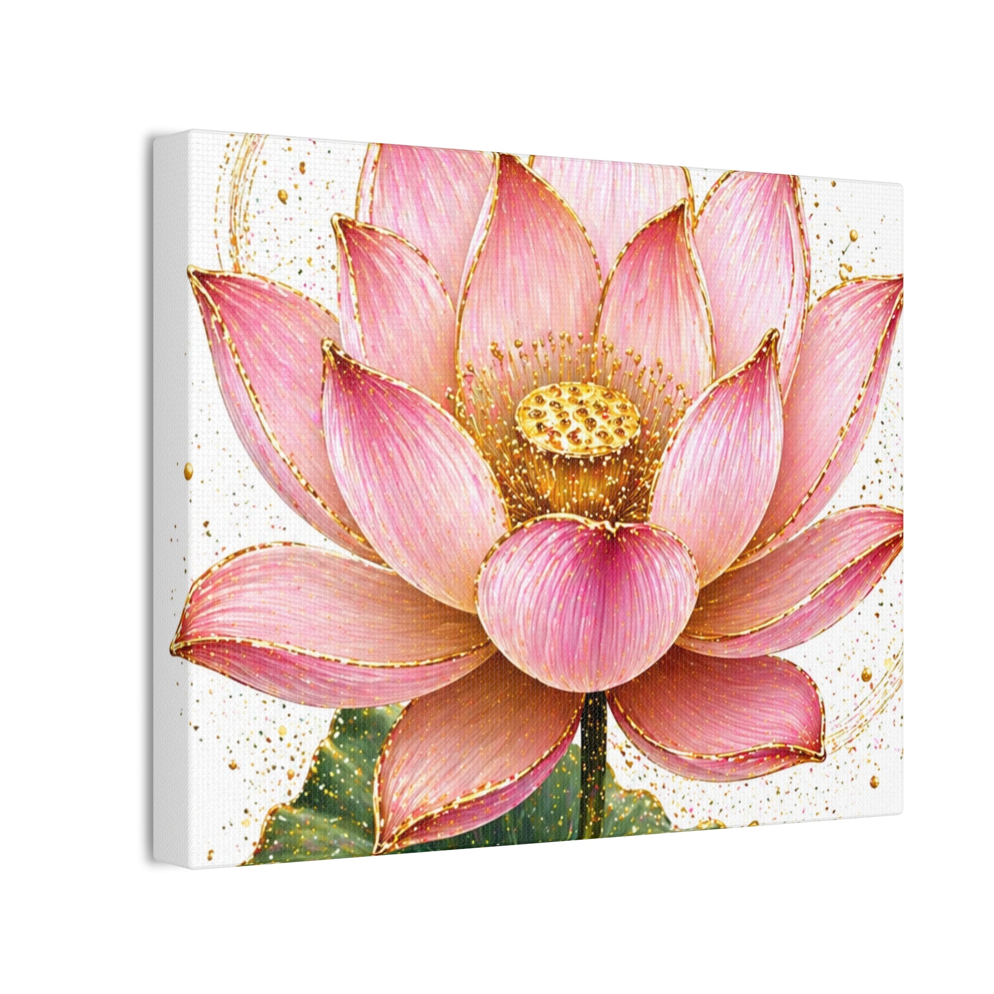 Pink Lotus Canvas Wall Art — Stretched Floral Canvas Print
