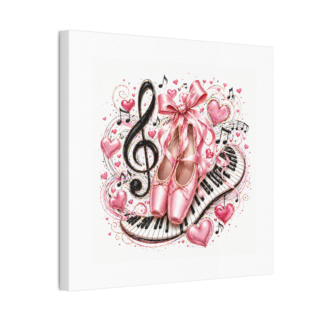 Ballet & Music Canvas Art — Pink Pointe Shoes, Piano Keys & Treble Clef Wall Decor