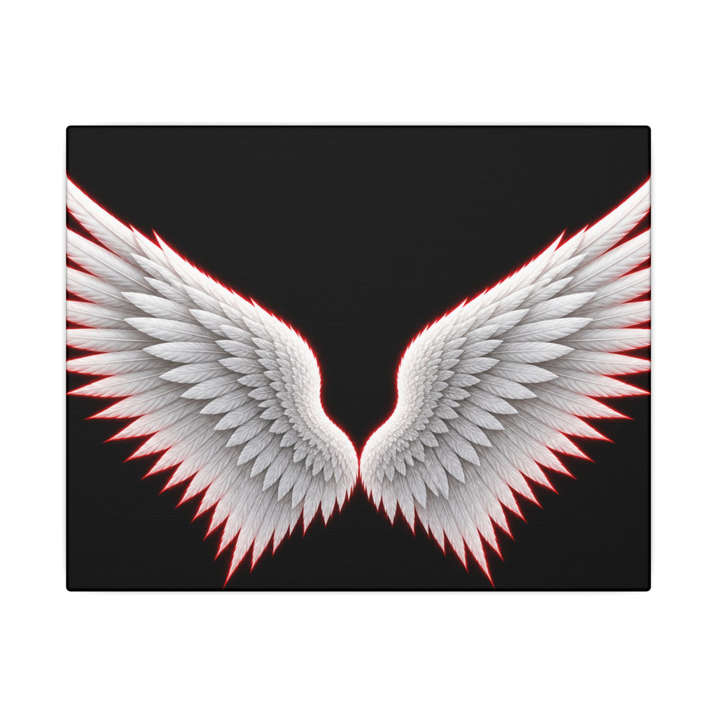 Angel Wings Wall Art Canvas — White Feather Wings on Black Matte Stretched Canvas