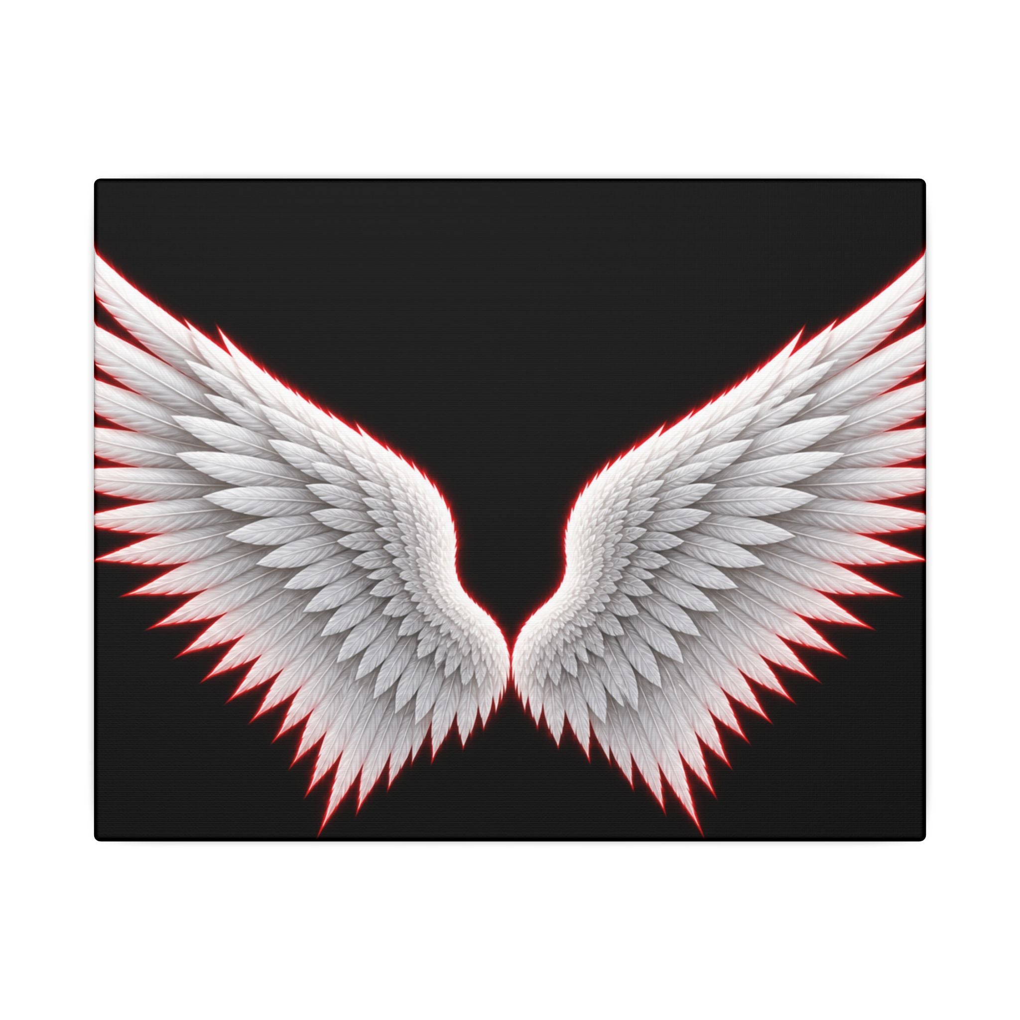 Angel Wings Wall Art Canvas — White Feather Wings on Black Matte Stretched Canvas