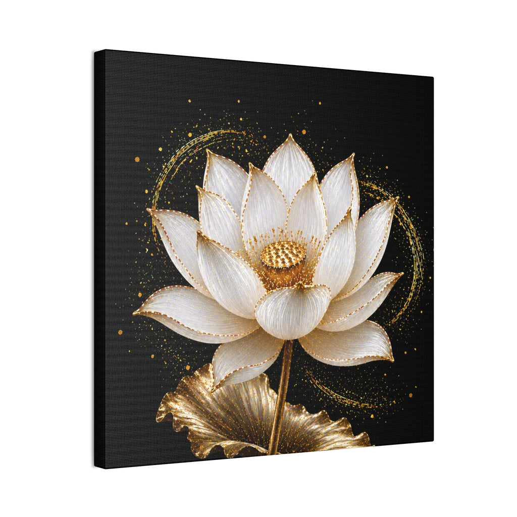 Gold Lotus Canvas Wall Art - Stretched Canvas Floral Print