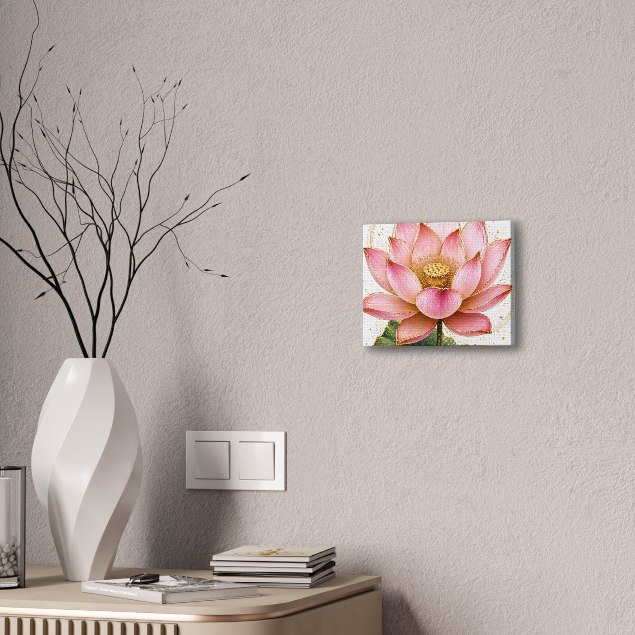 Pink Lotus Canvas Wall Art — Stretched Floral Canvas Print