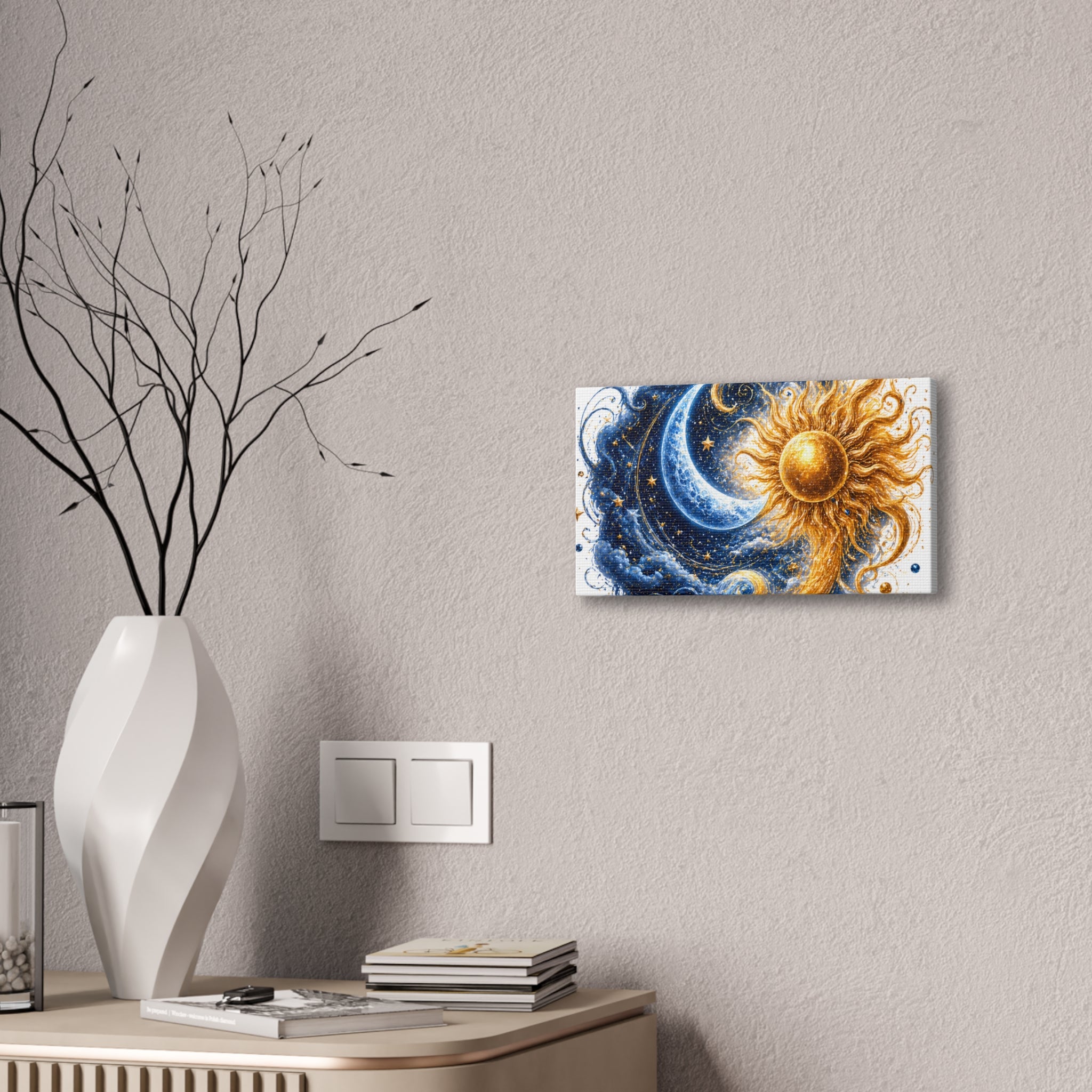 Sun and Moon Wall Art Canvas - Cosmic Celestial Painting