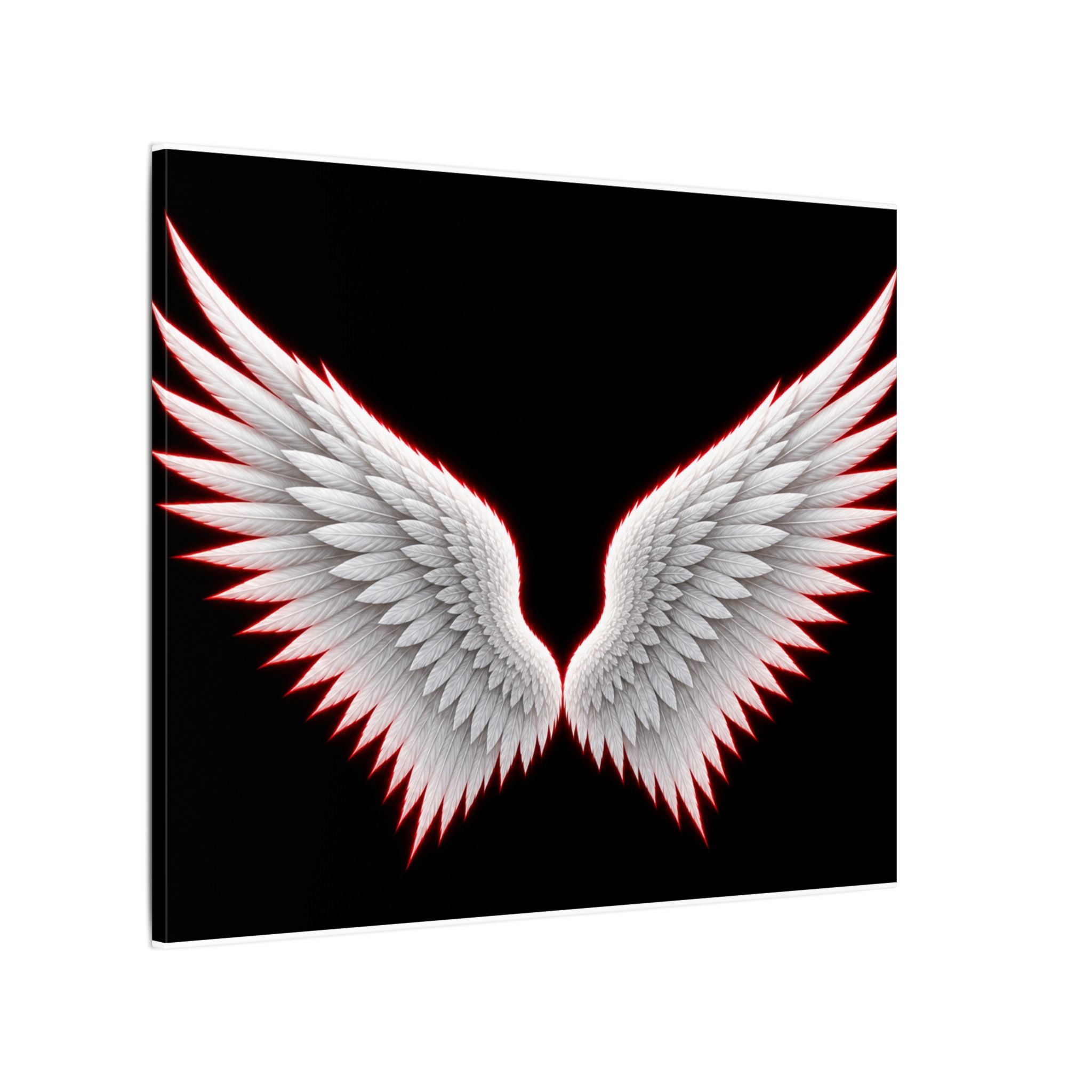 Angel Wings Wall Art Canvas — White Feather Wings on Black Matte Stretched Canvas