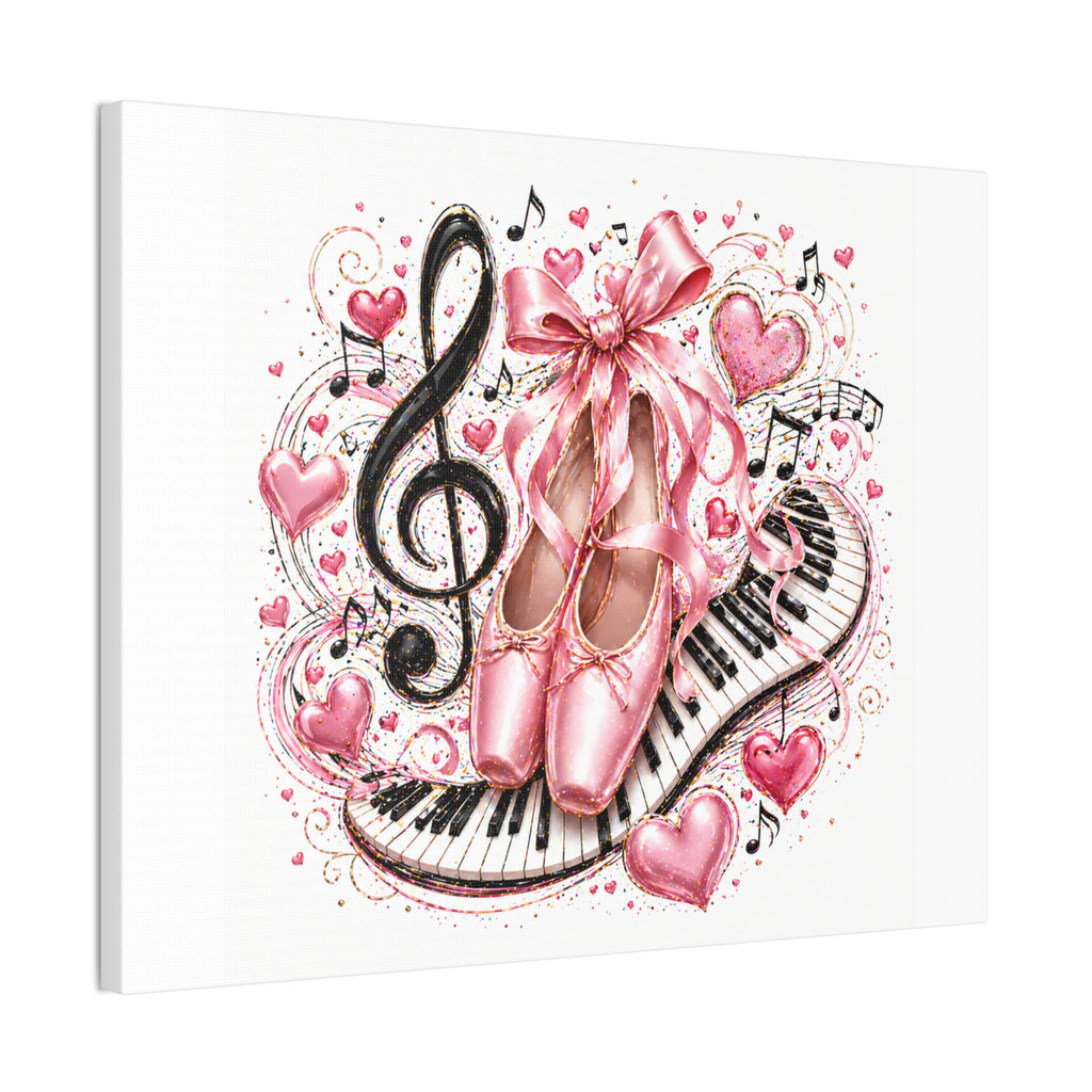 Ballet & Music Canvas Art — Pink Pointe Shoes, Piano Keys & Treble Clef Wall Decor