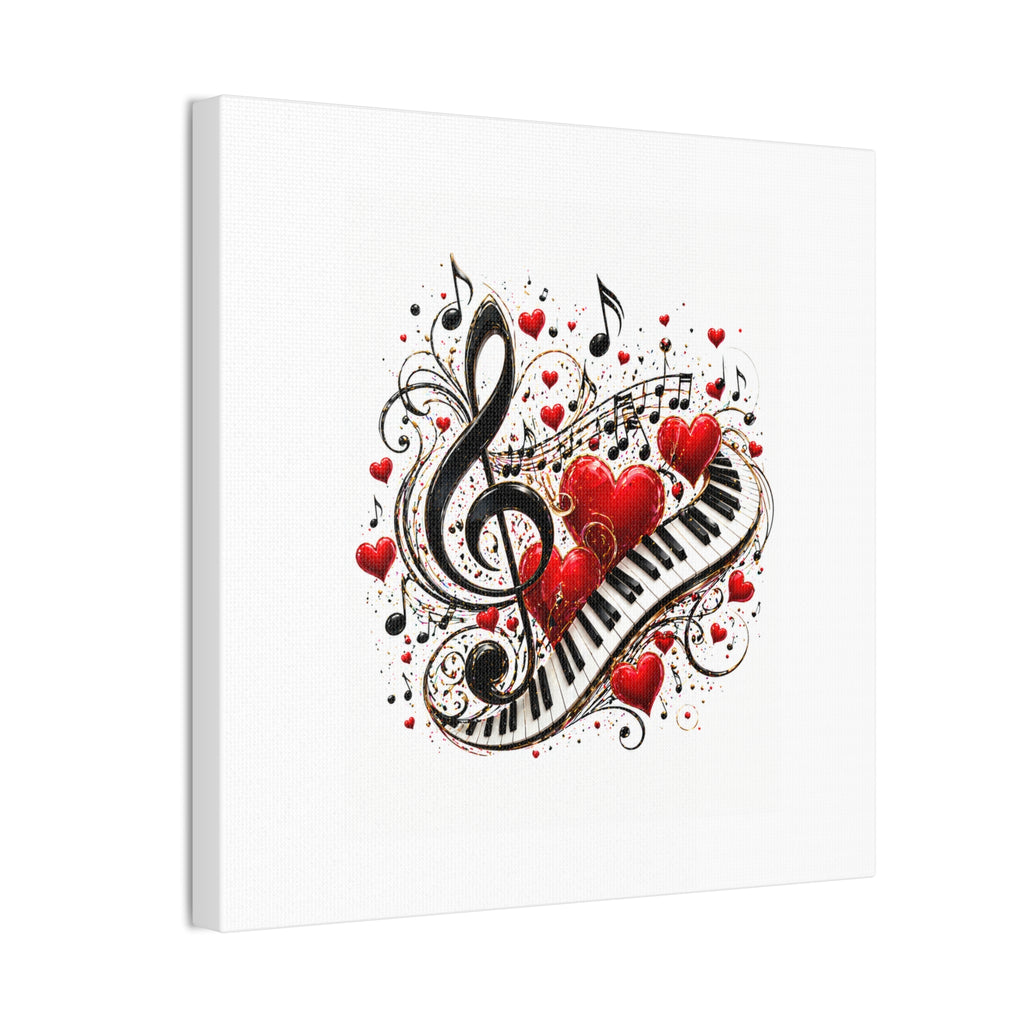 Canvas Print - Musical Hearts Treble Clef & Piano Wall Art (Valentine Music Gift)