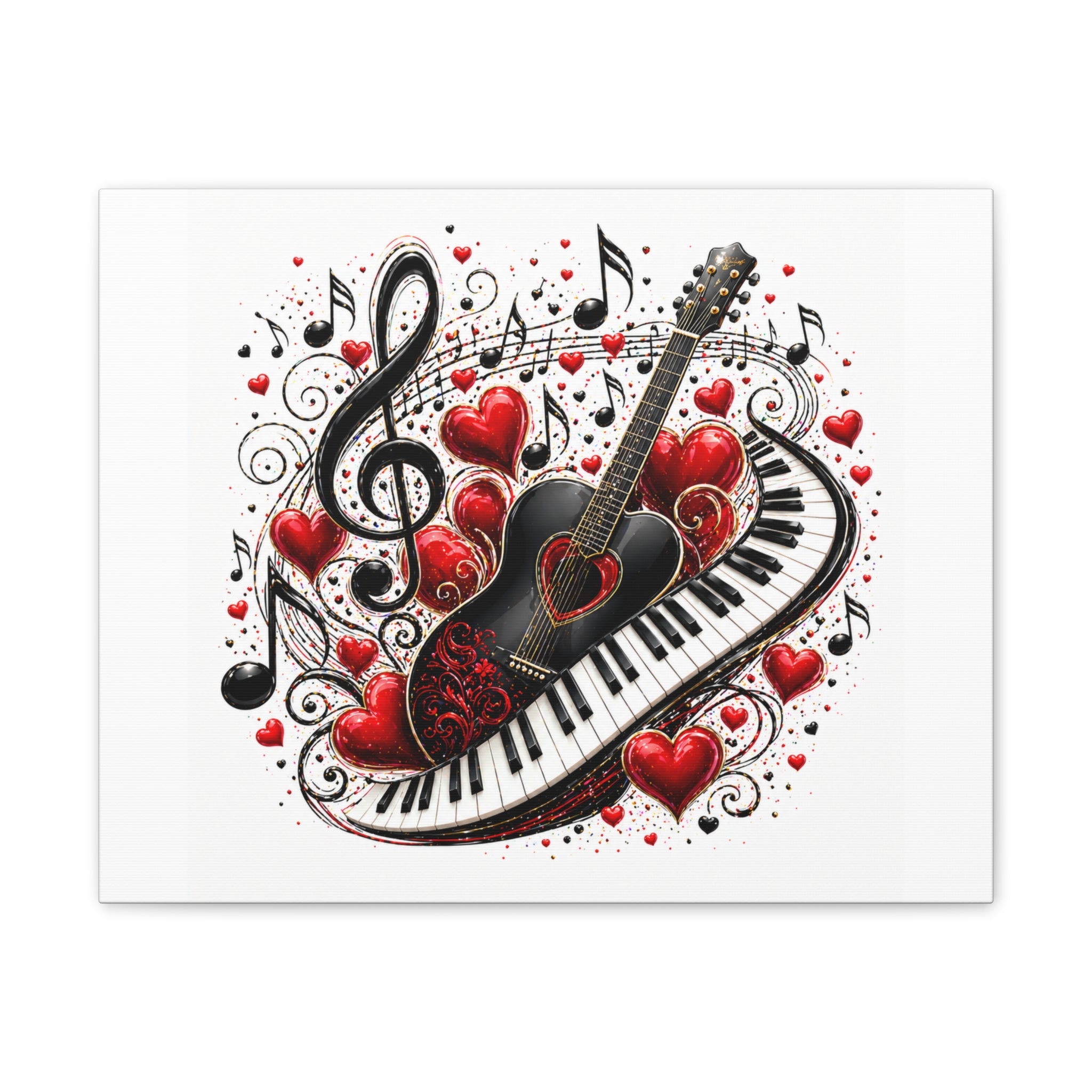 Music Heart Canvas Wall Art — Guitar & Piano Hearts Print
