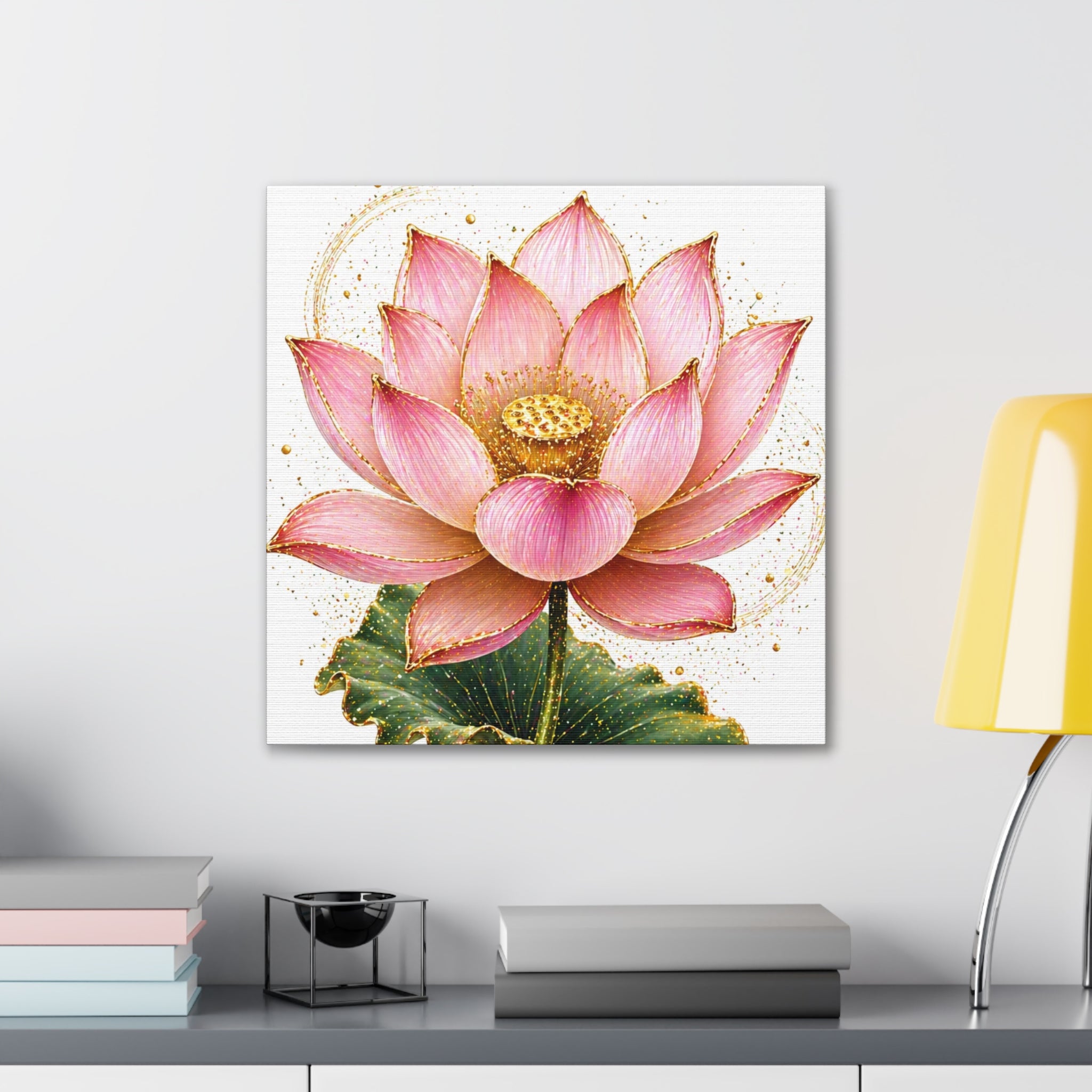 Pink Lotus Canvas Wall Art — Stretched Floral Canvas Print