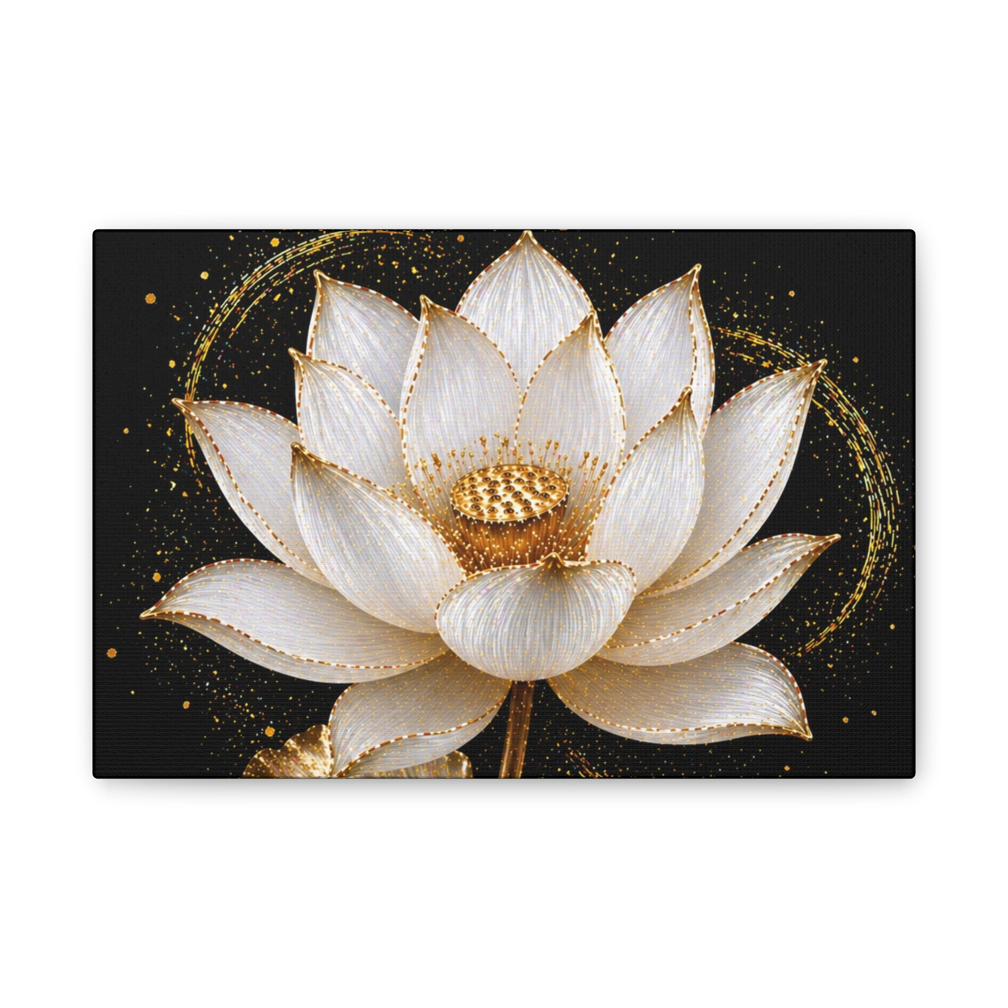 Gold Lotus Canvas Wall Art - Stretched Canvas Floral Print