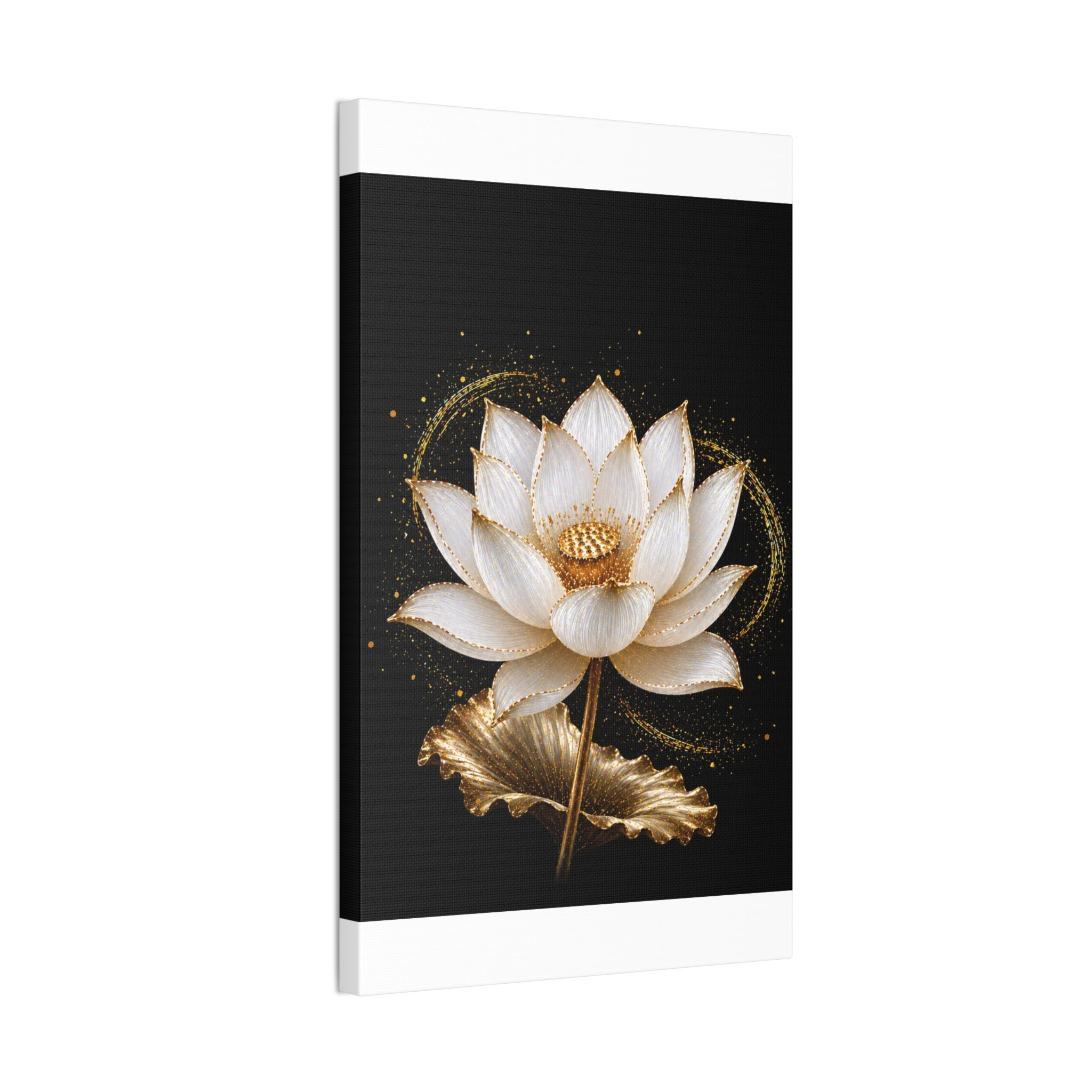 Gold Lotus Canvas Wall Art - Stretched Canvas Floral Print