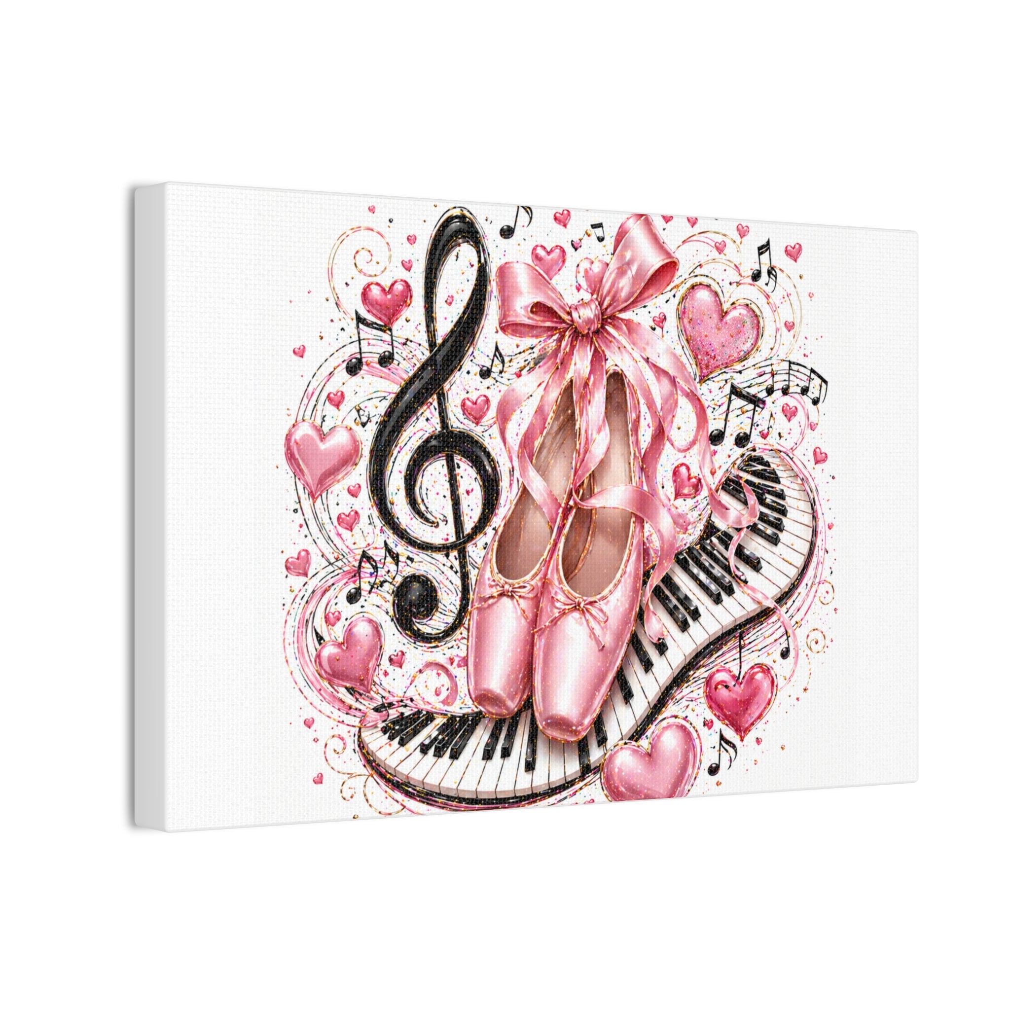 Ballet & Music Canvas Art — Pink Pointe Shoes, Piano Keys & Treble Clef Wall Decor