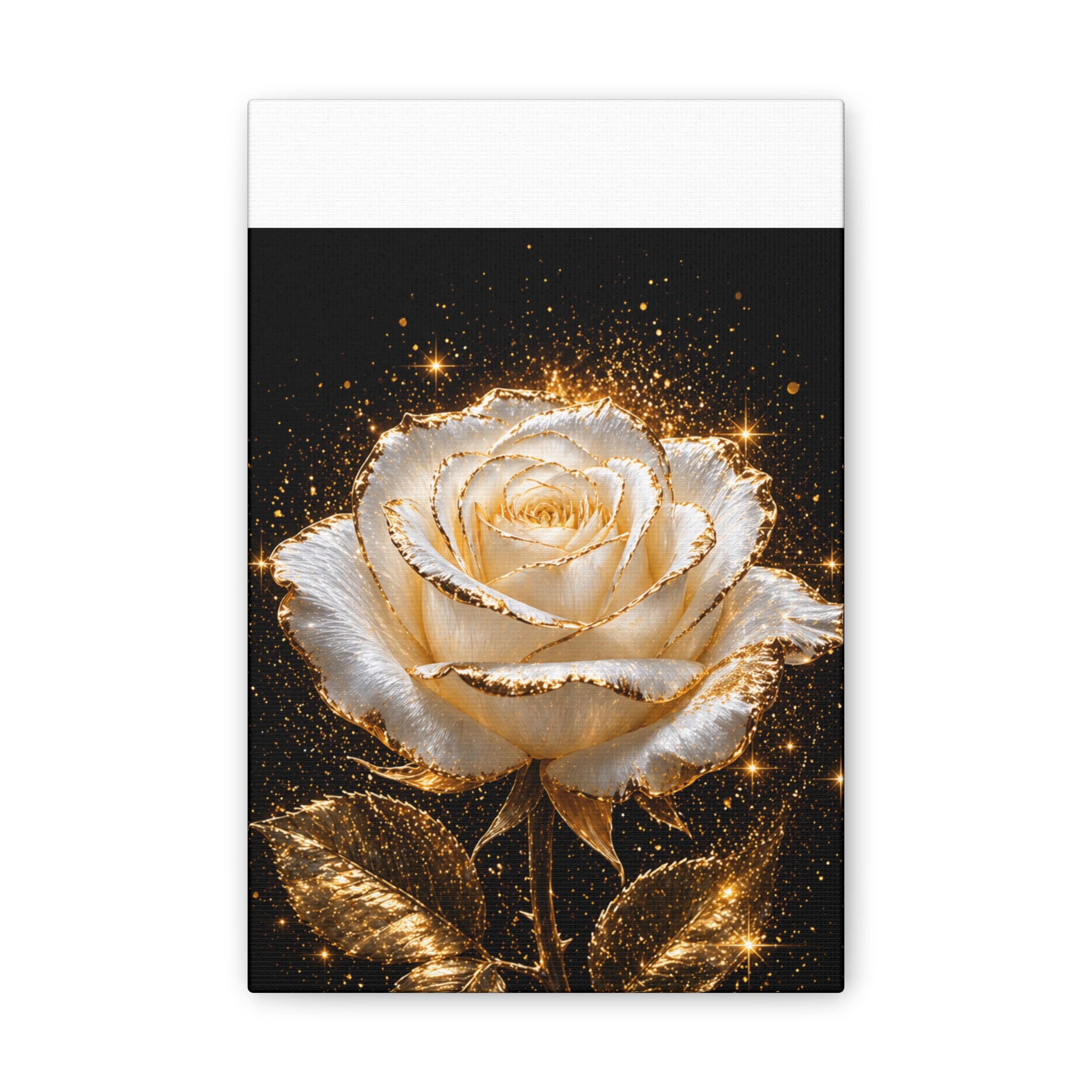 Golden Sparkle Rose Canvas Print — Glam Floral Wall Art