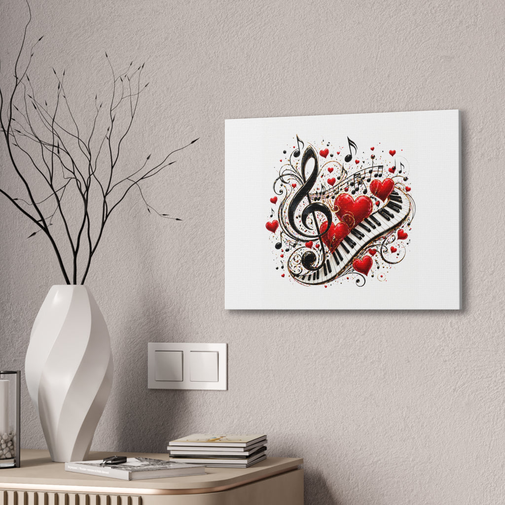 Canvas Print - Musical Hearts Treble Clef & Piano Wall Art (Valentine Music Gift)