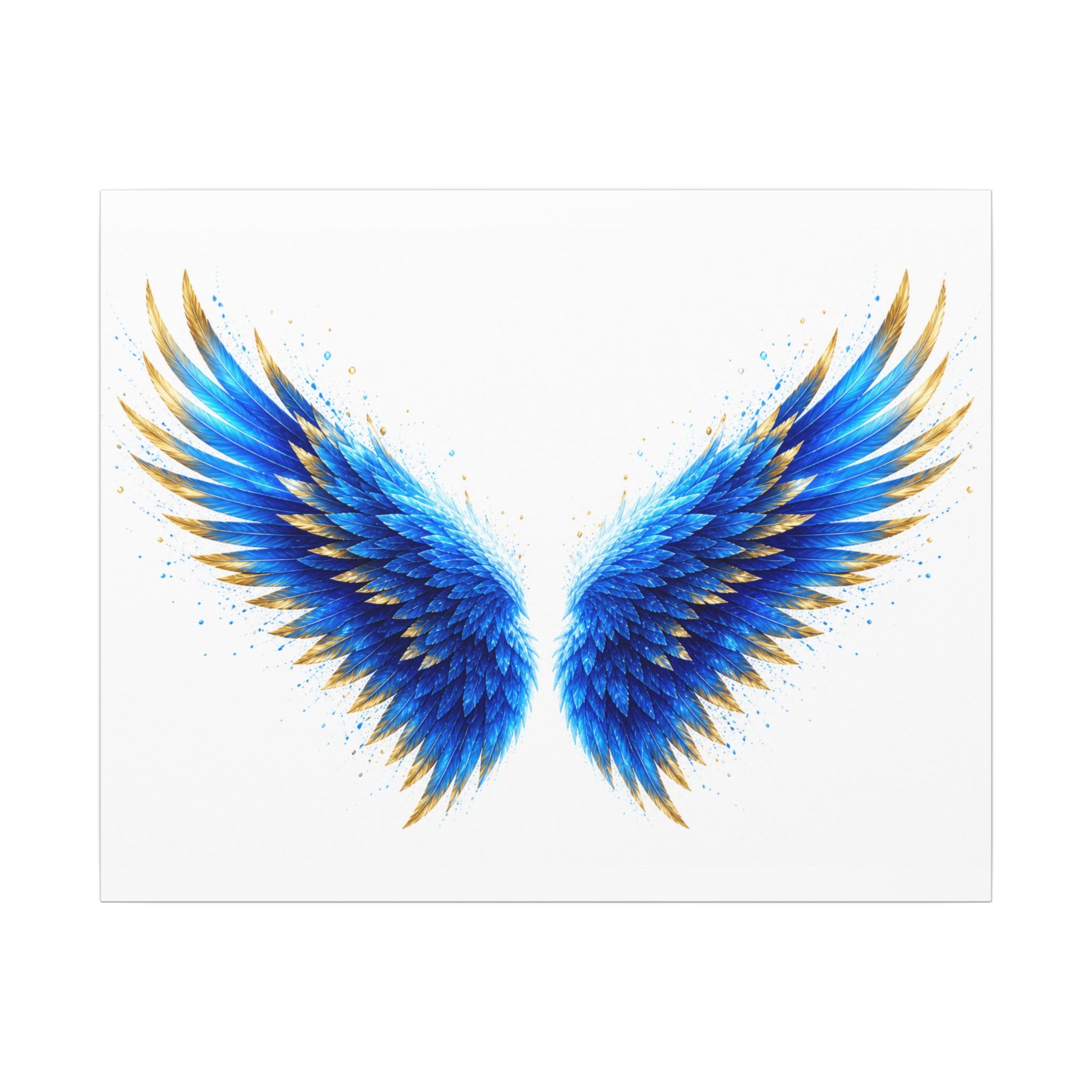 Blue & Gold Angel Wings Matte Canvas Wall Art — Stretched Decorative Canvas