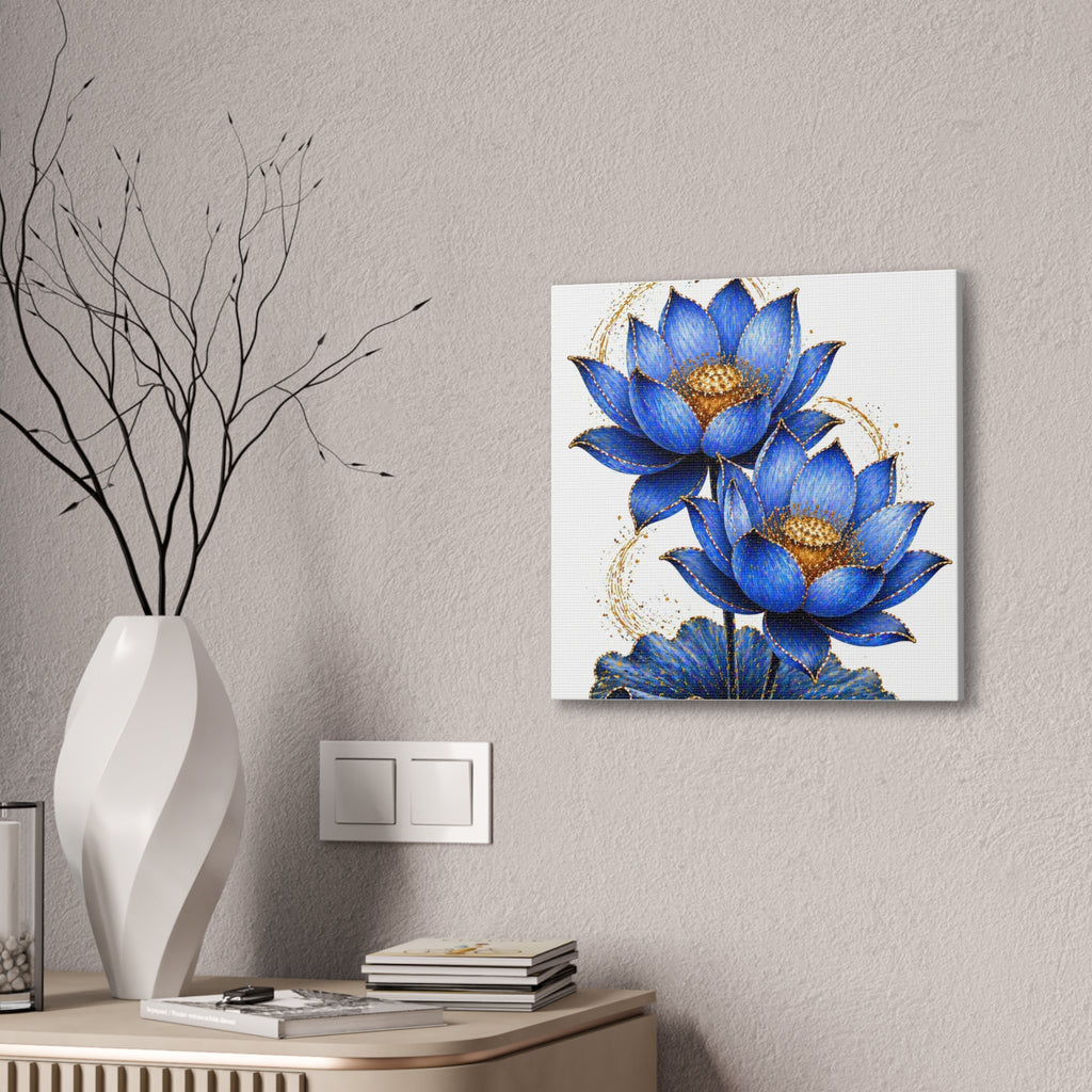 Blue Lotus Canvas Wall Art — Stretched 0.75" Botanical Print