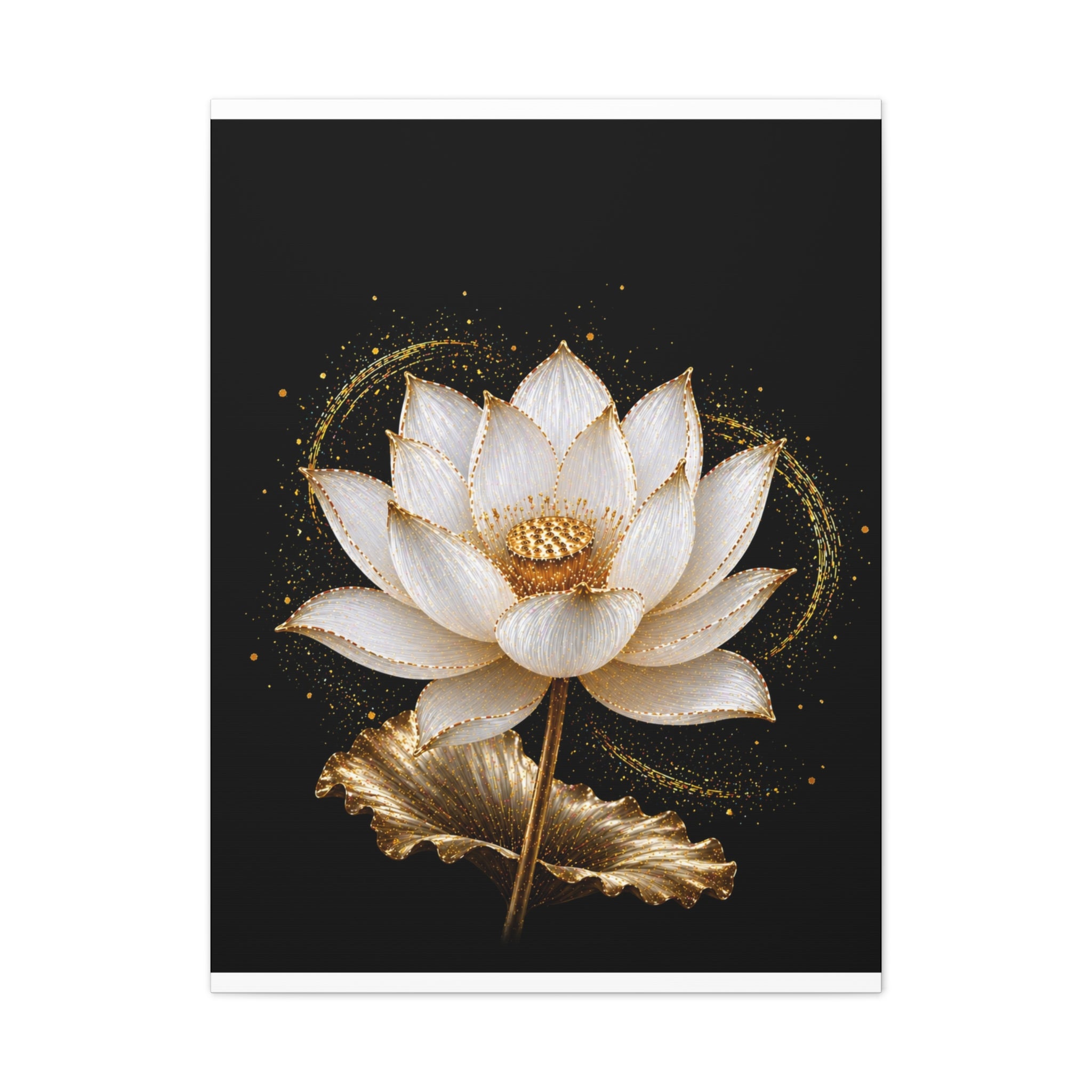 Gold Lotus Canvas Wall Art - Stretched Canvas Floral Print