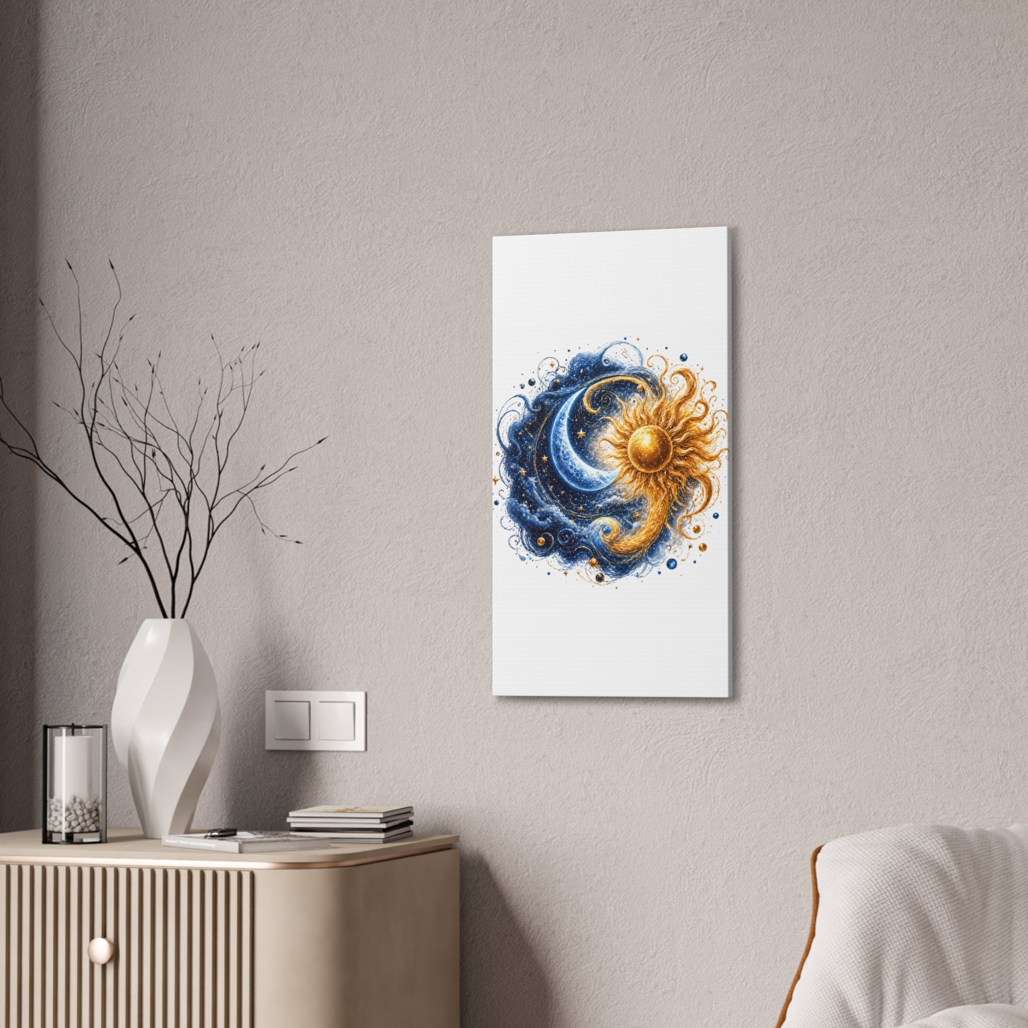 Sun and Moon Wall Art Canvas - Cosmic Celestial Painting