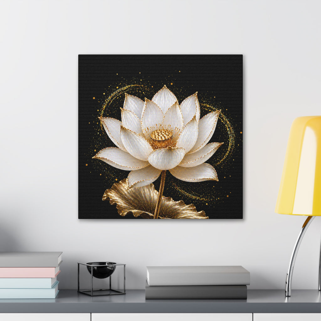 Gold Lotus Canvas Wall Art - Stretched Canvas Floral Print