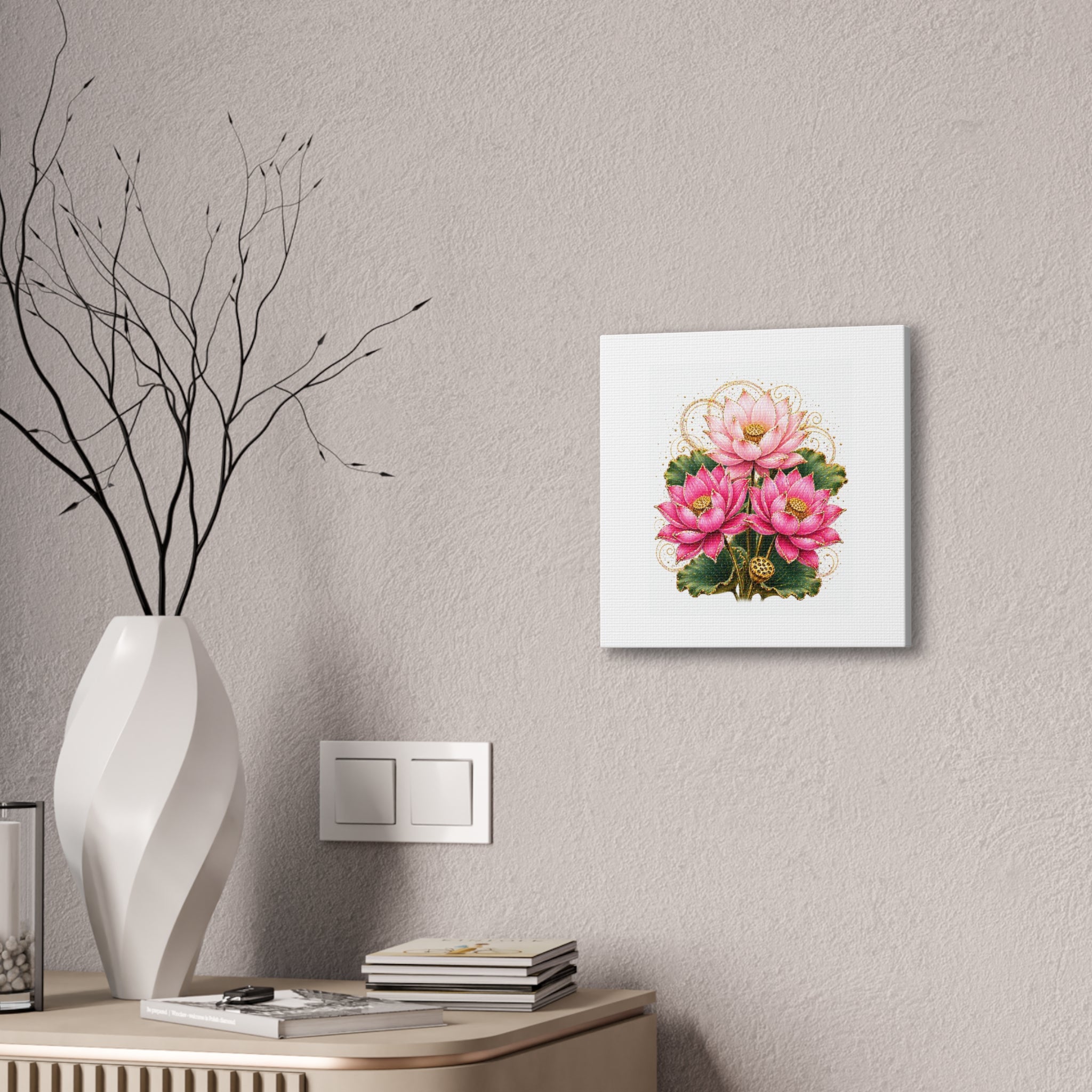 Lotus Floral Canvas Wall Art — Pink Lotus Stretched Canvas Print