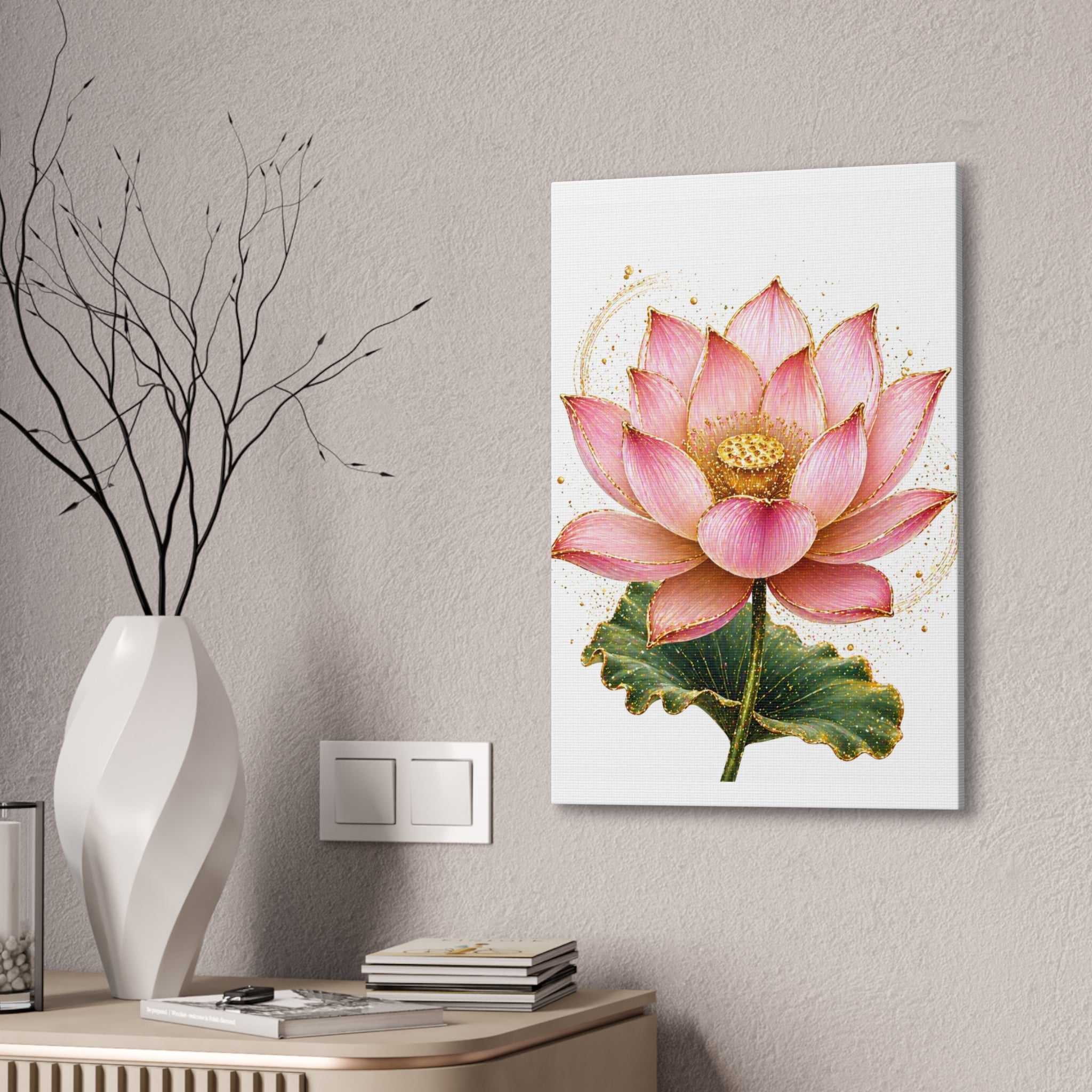 Pink Lotus Canvas Wall Art — Stretched Floral Canvas Print