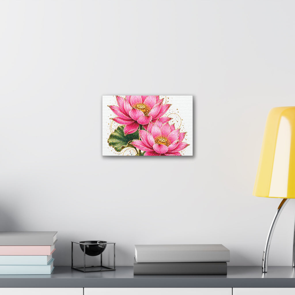 Pink Lotus Canvas Wall Art — Stretched Floral Canvas Print
