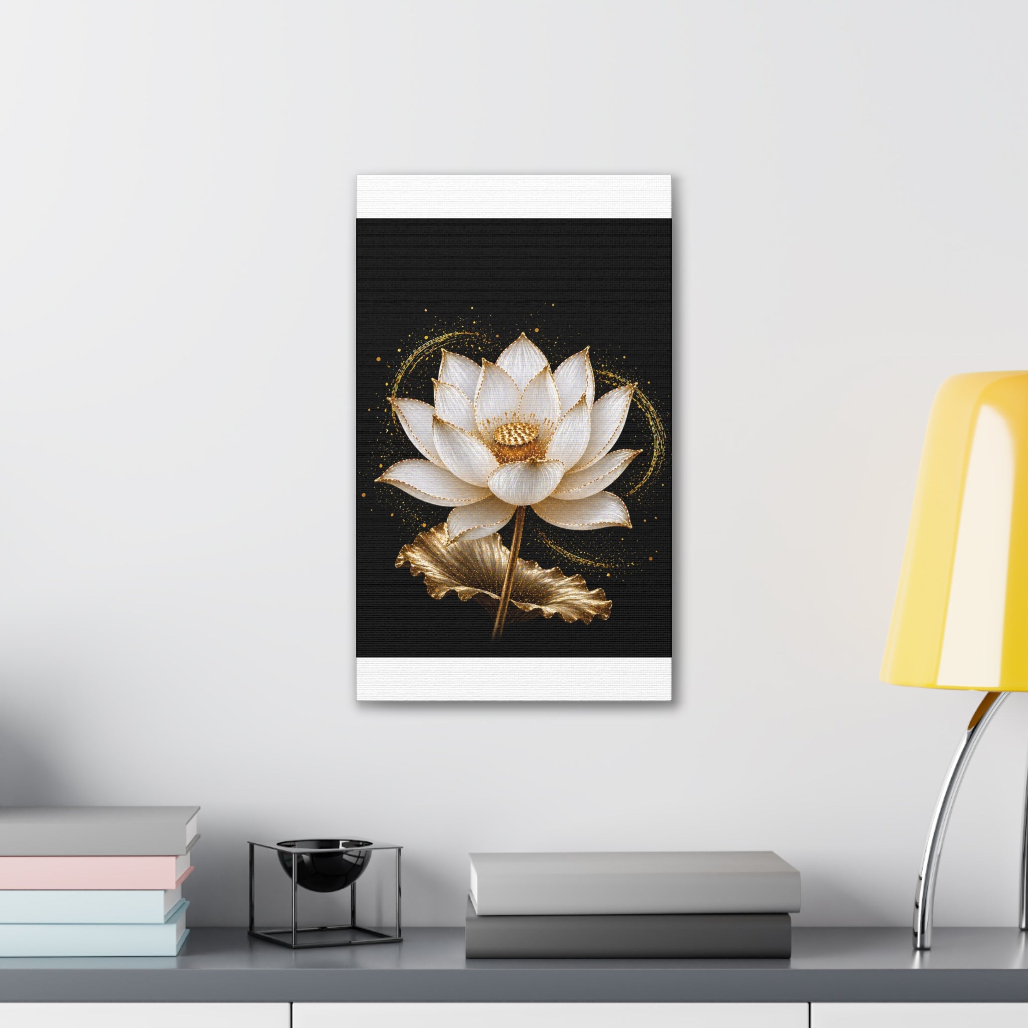 Gold Lotus Canvas Wall Art - Stretched Canvas Floral Print