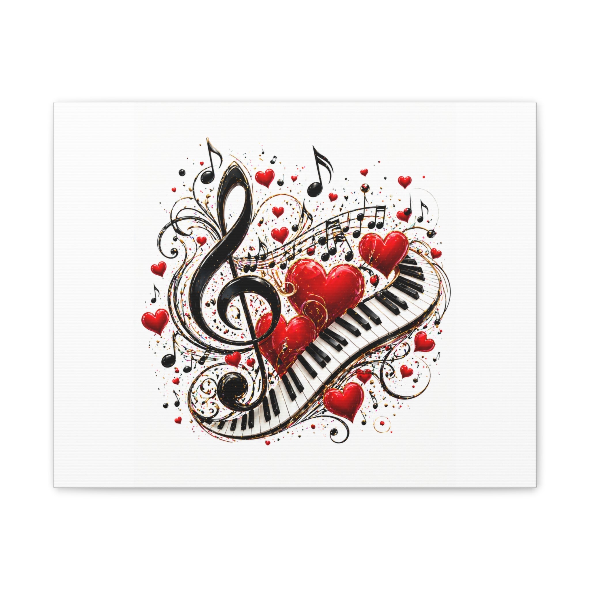 Canvas Print - Musical Hearts Treble Clef & Piano Wall Art (Valentine Music Gift)