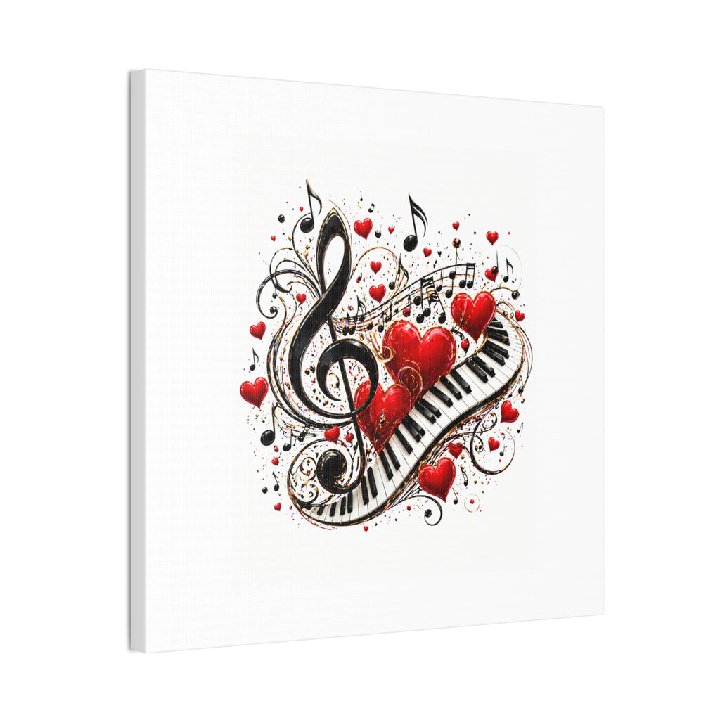 Canvas Print - Musical Hearts Treble Clef & Piano Wall Art (Valentine Music Gift)