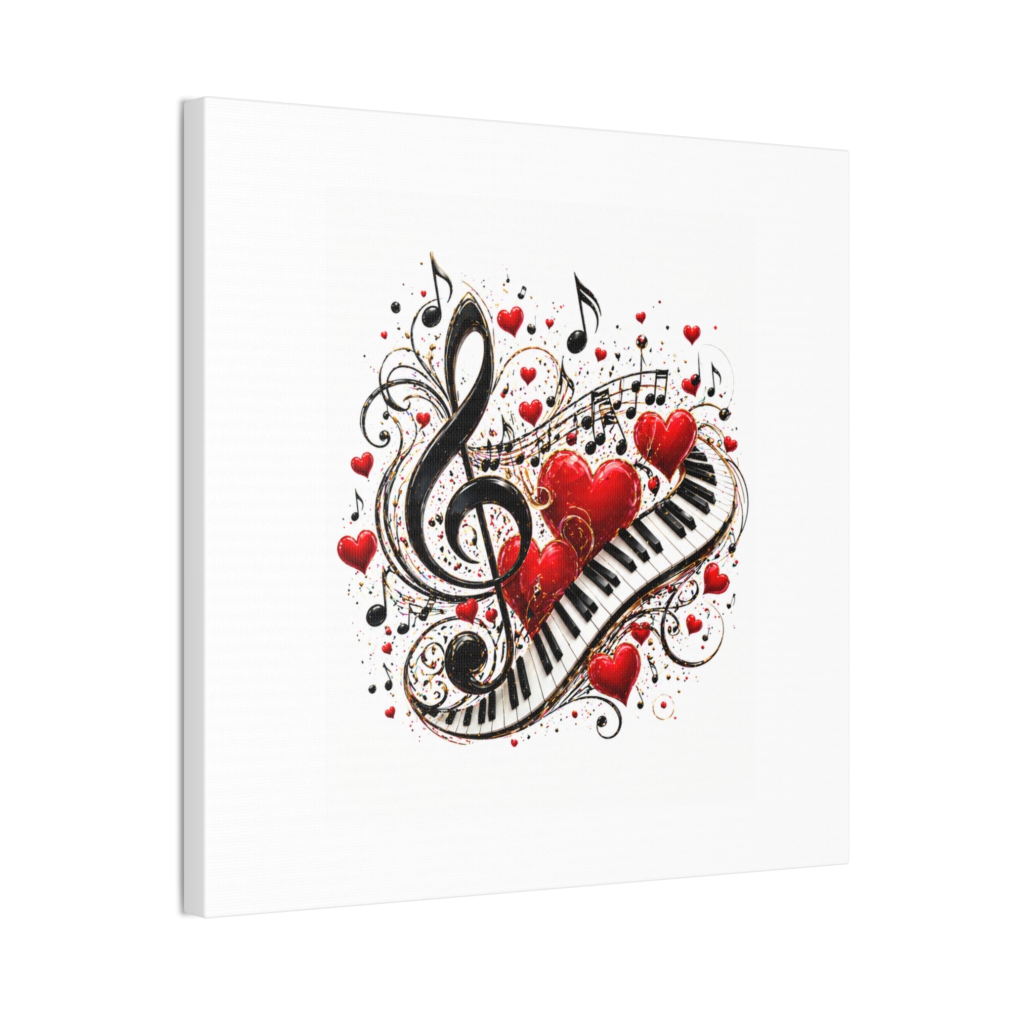 Canvas Print - Musical Hearts Treble Clef & Piano Wall Art (Valentine Music Gift)