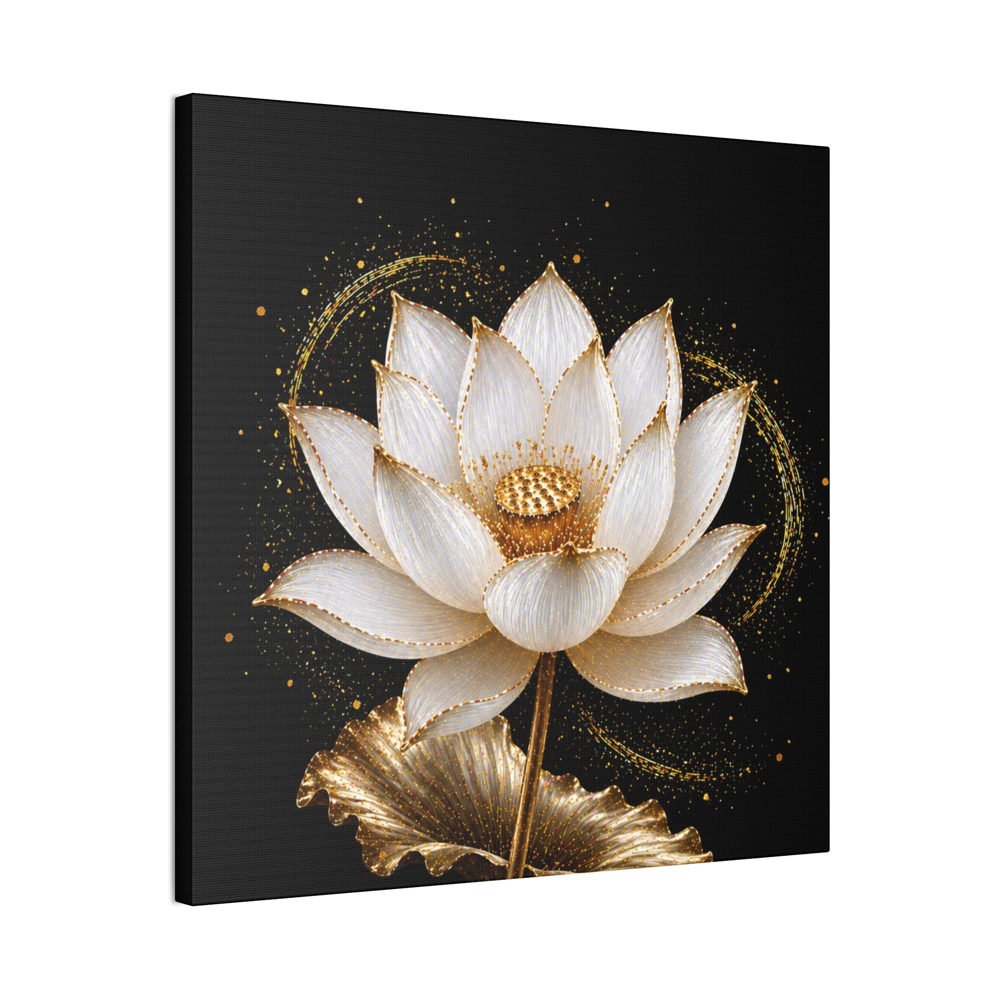 Gold Lotus Canvas Wall Art - Stretched Canvas Floral Print