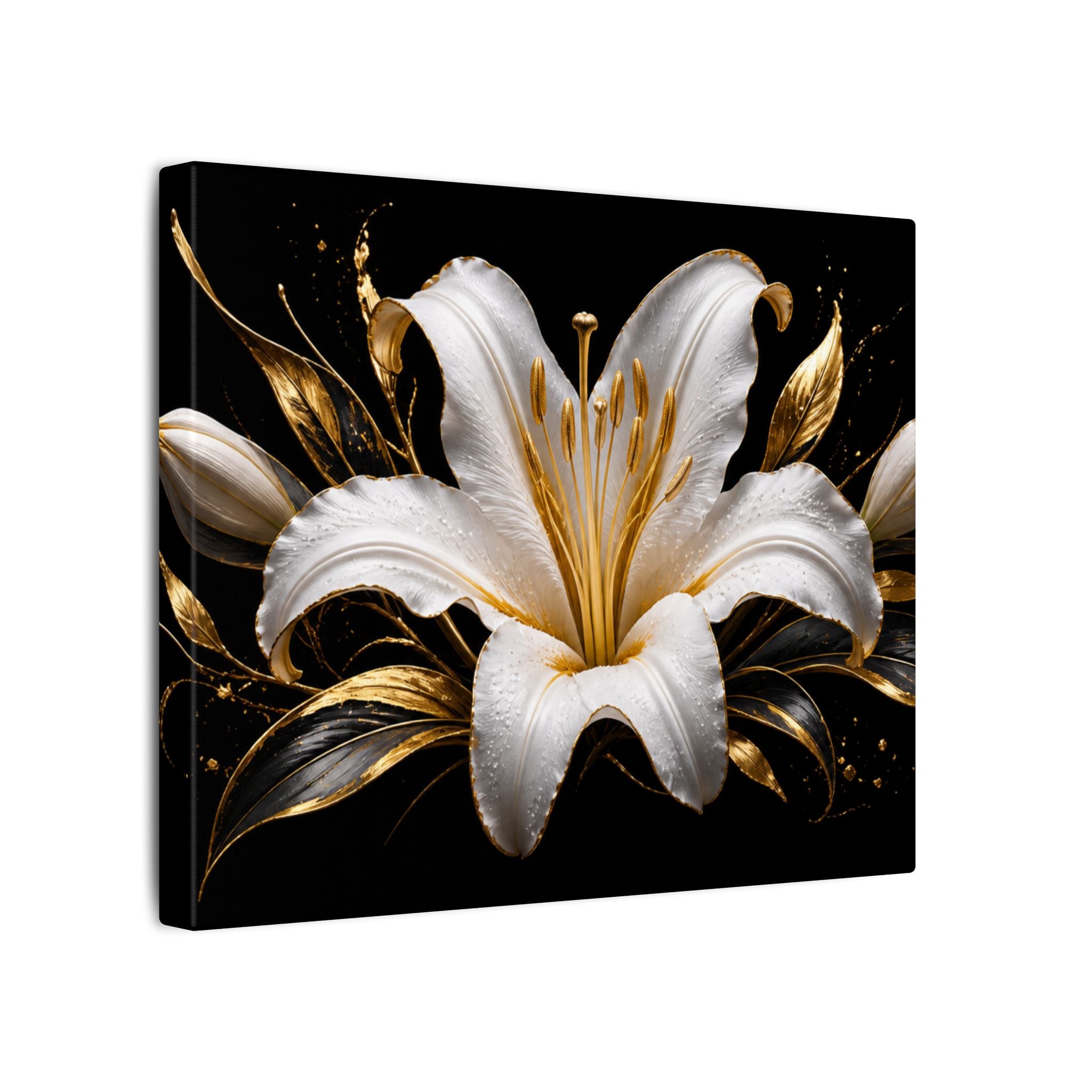 Gold & White Lily Matte Canvas Wall Art — Elegant Floral Home Decor