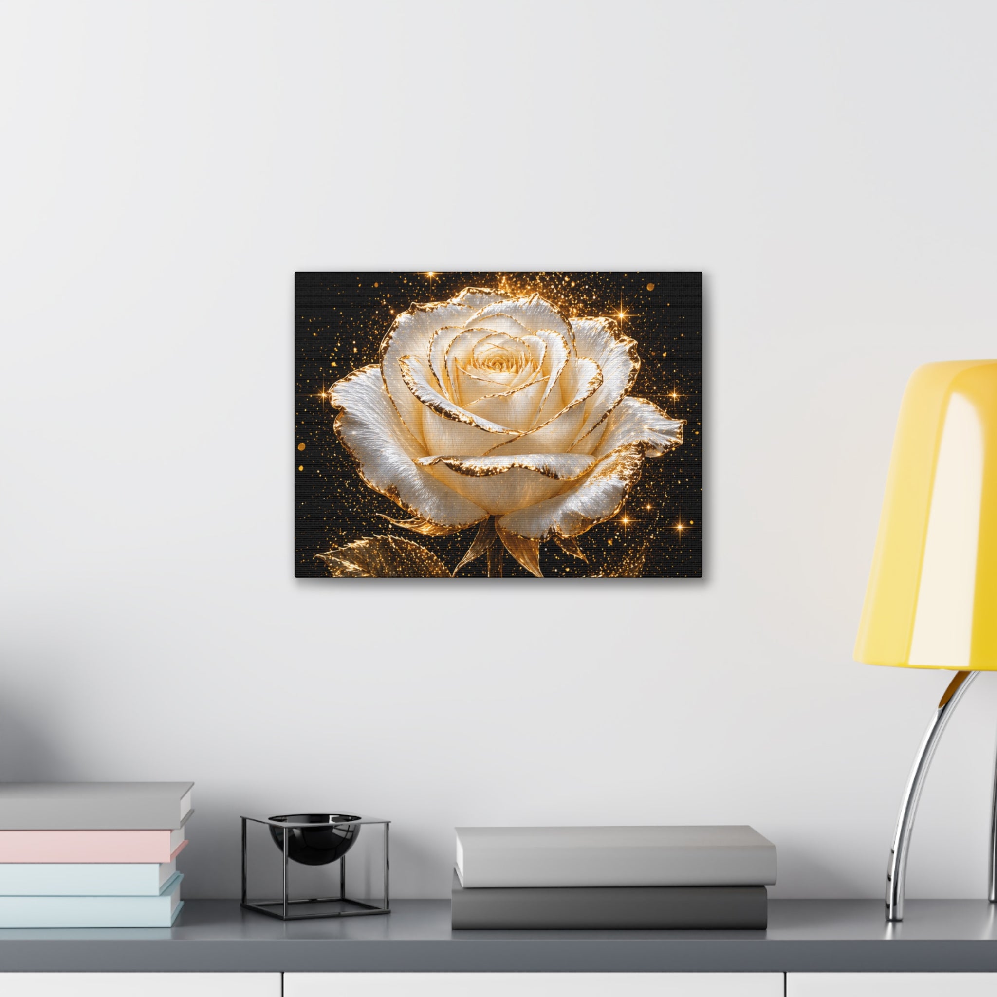 Golden Sparkle Rose Canvas Print — Glam Floral Wall Art