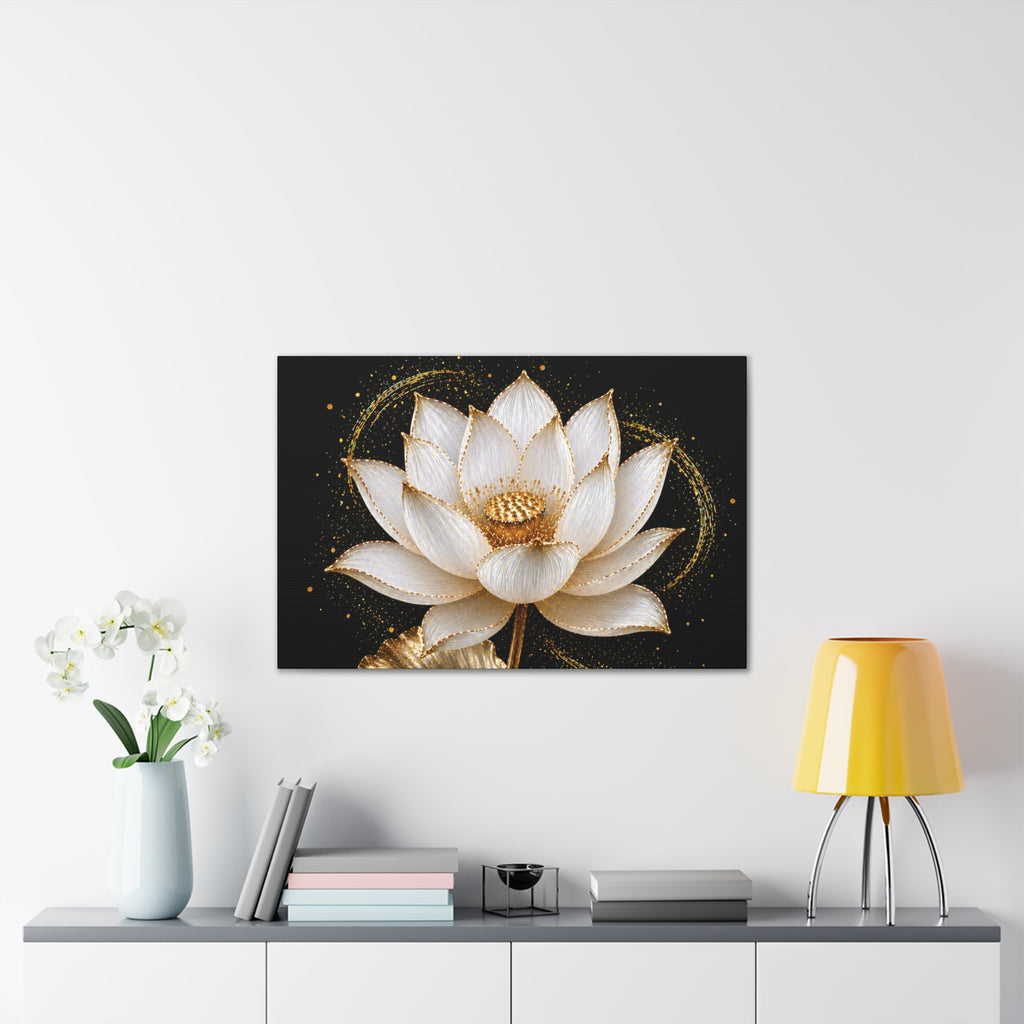 Gold Lotus Canvas Wall Art - Stretched Canvas Floral Print