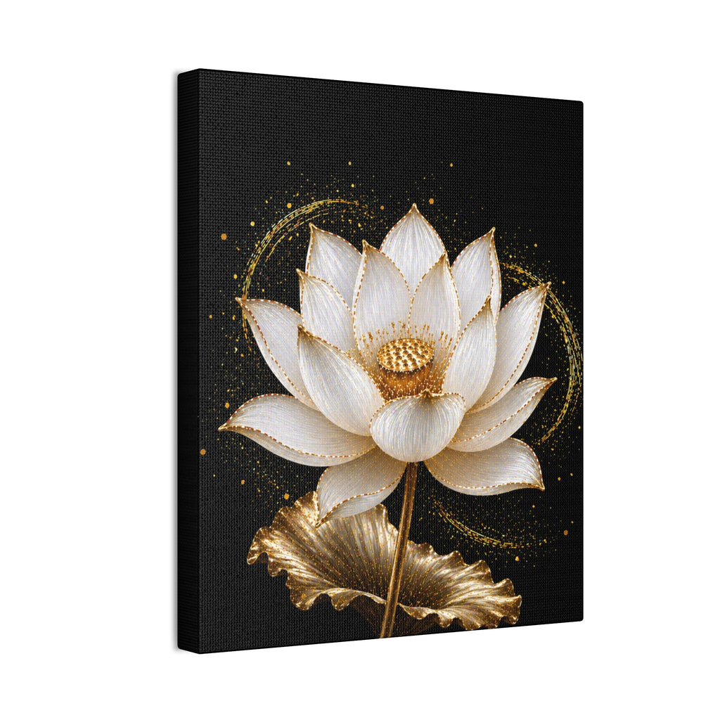 Gold Lotus Canvas Wall Art - Stretched Canvas Floral Print
