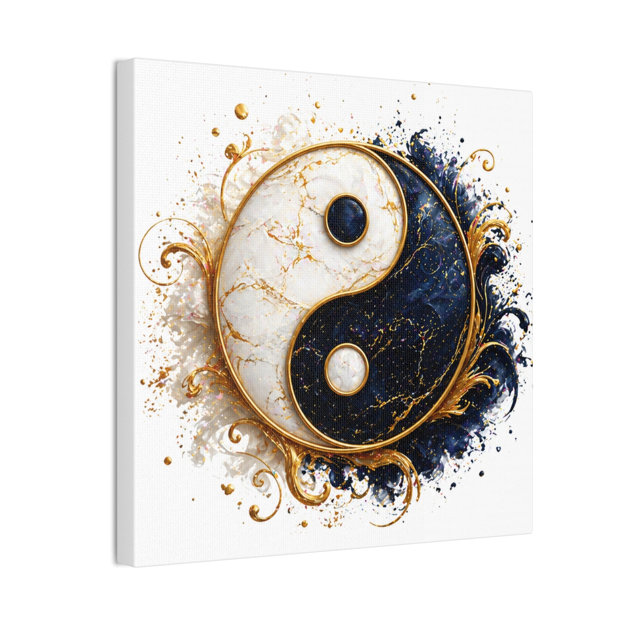 Yin Yang Marble Canvas Wall Art - Gold & Black Spiritual Decor