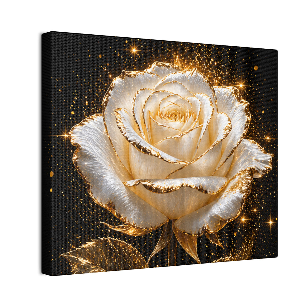 Golden Sparkle Rose Canvas Print — Glam Floral Wall Art