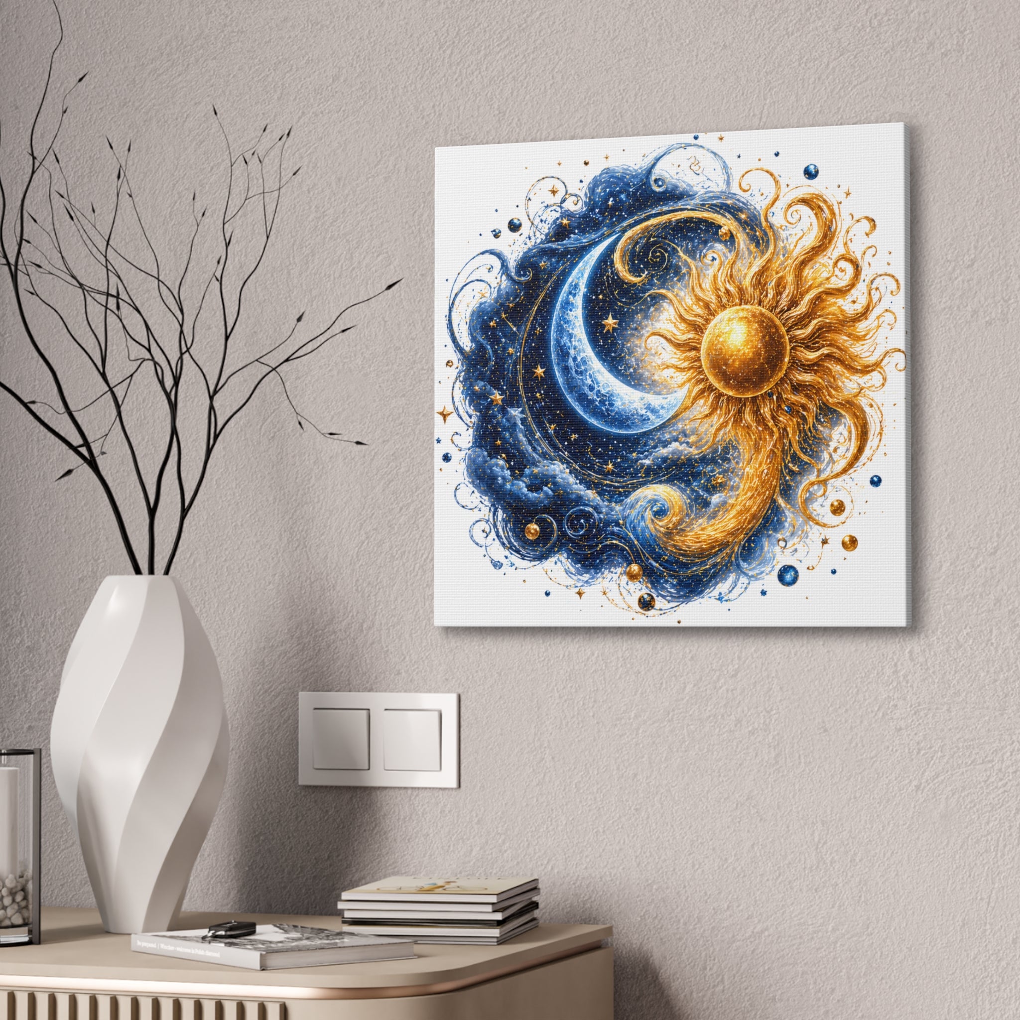 Sun and Moon Wall Art Canvas - Cosmic Celestial Painting
