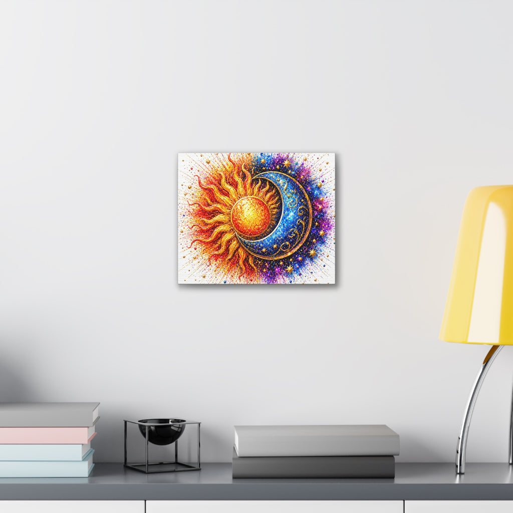 Sun and Moon Wall Art Canvas – Vibrant Celestial Sun & Crescent Moon Stretched Canvas