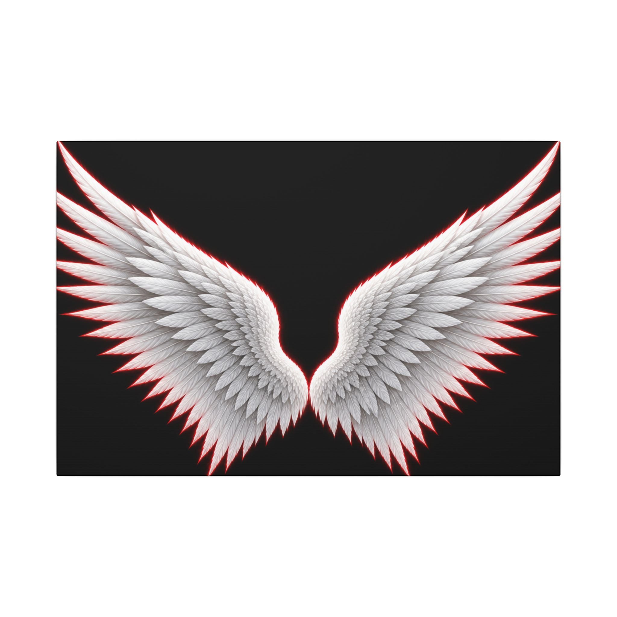 Angel Wings Wall Art Canvas — White Feather Wings on Black Matte Stretched Canvas