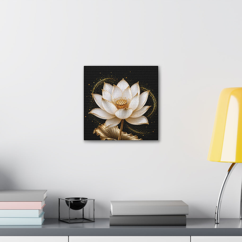 Gold Lotus Canvas Wall Art - Stretched Canvas Floral Print