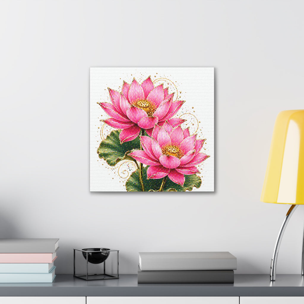 Pink Lotus Canvas Wall Art — Stretched Floral Canvas Print