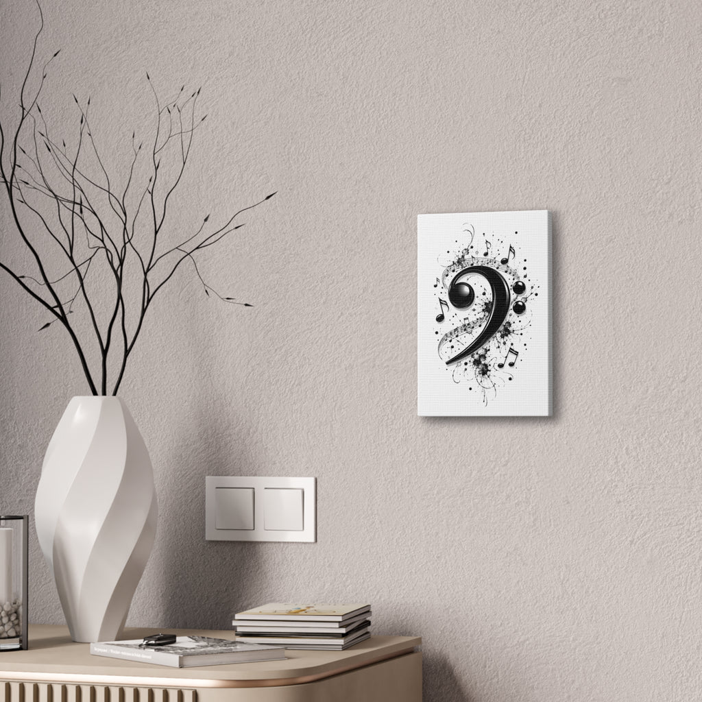 Bass Clef Music Canvas Wall Art — Black & White Musical Notes Print