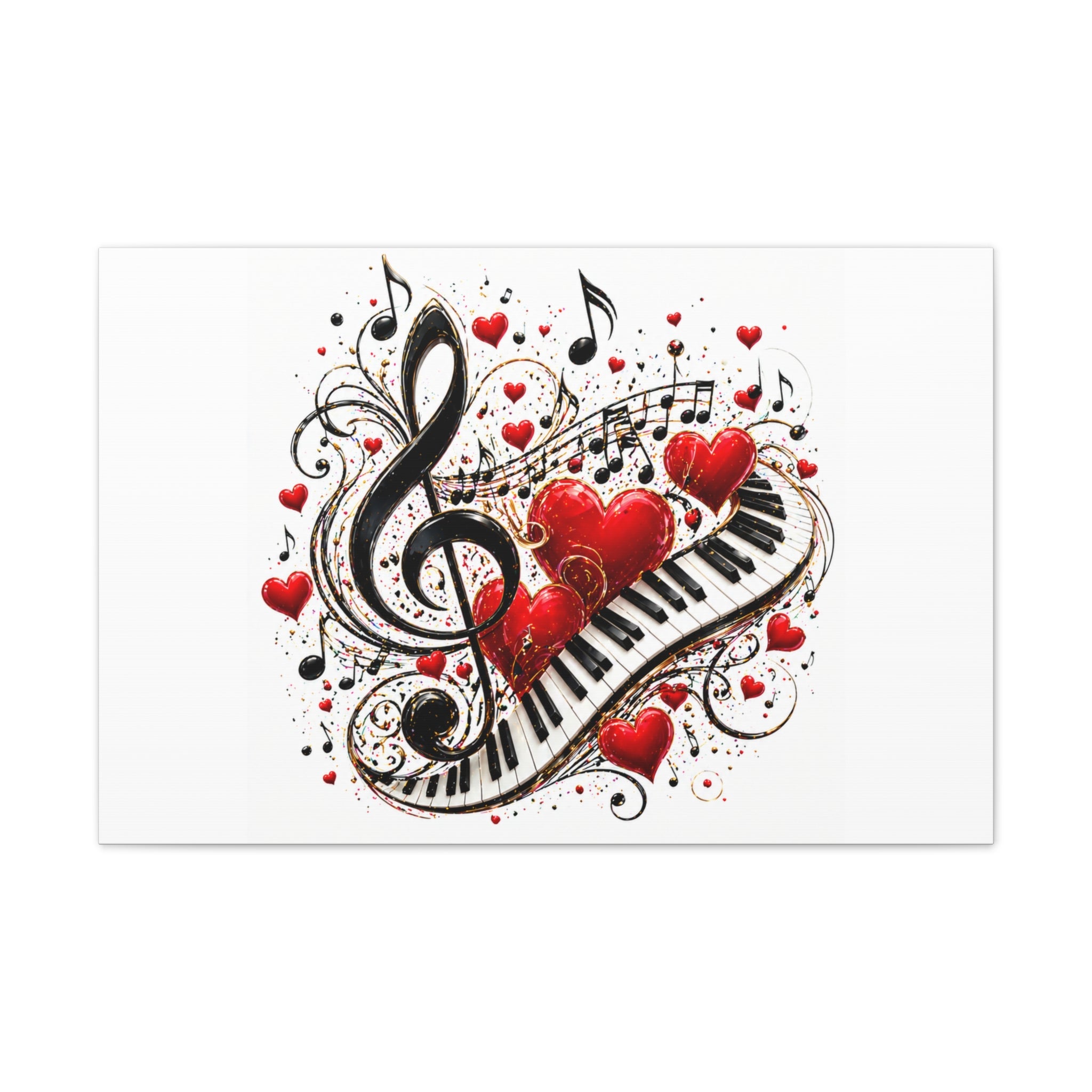 Canvas Print - Musical Hearts Treble Clef & Piano Wall Art (Valentine Music Gift)